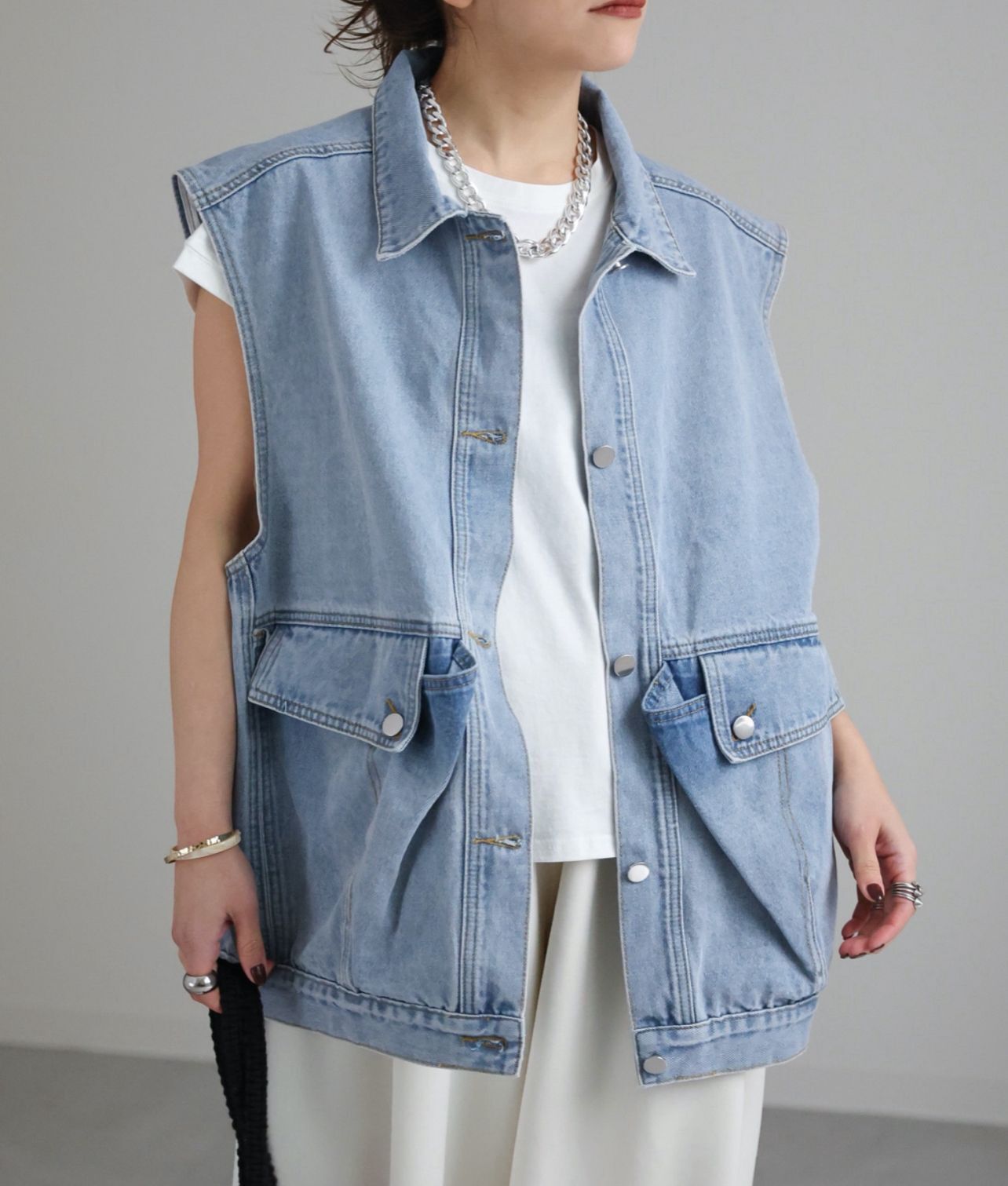 【預購】JN080707 ap retro 男女同款牛仔背心外套(FREE SIZE)