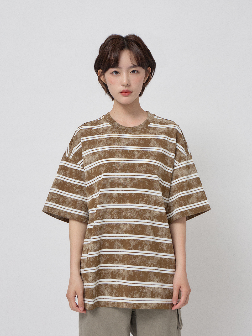 復古刷染條紋短T