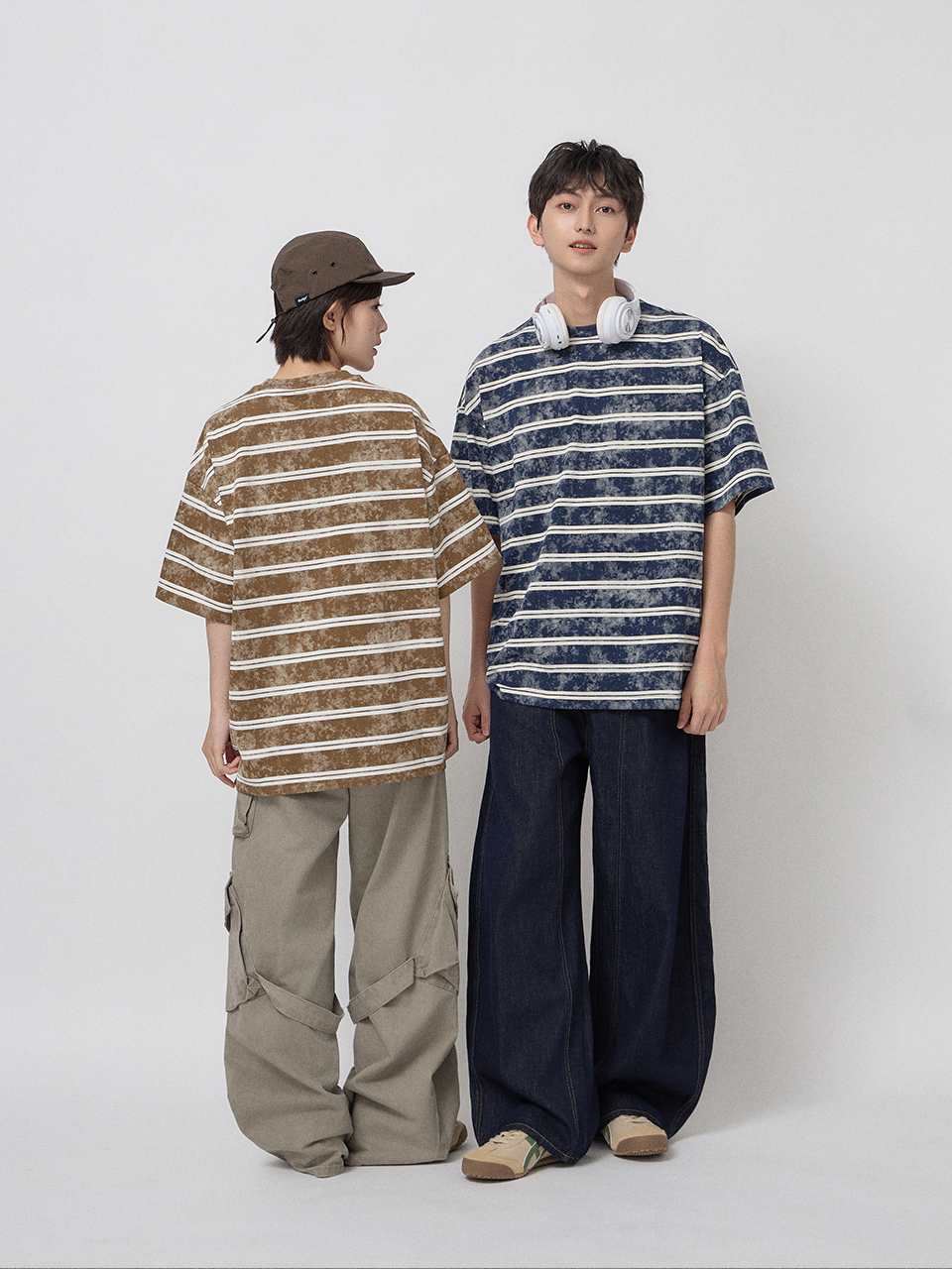 復古刷染條紋短T