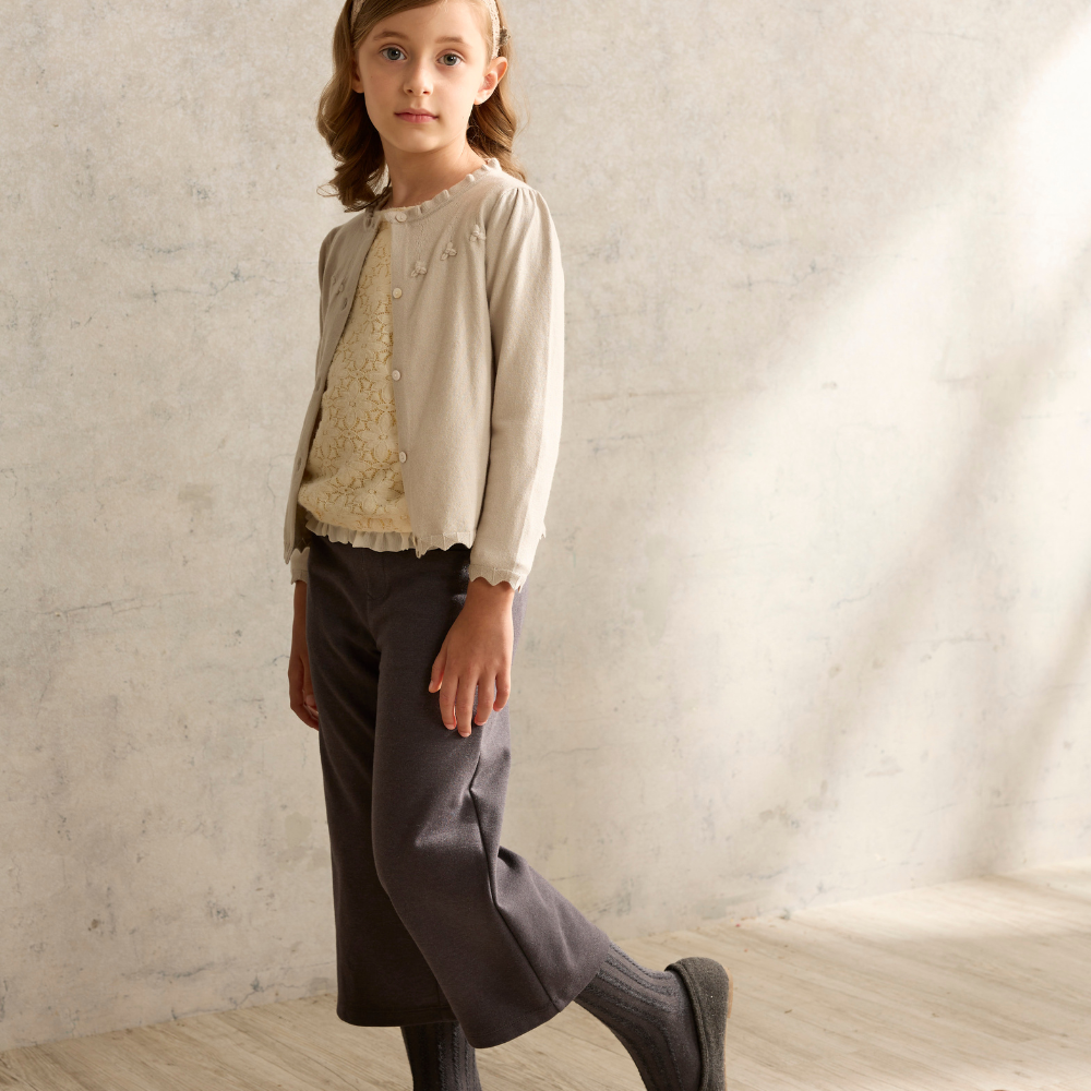 PIPPY 素面彈性棉鬆緊腰圍寬口9分長褲 深灰