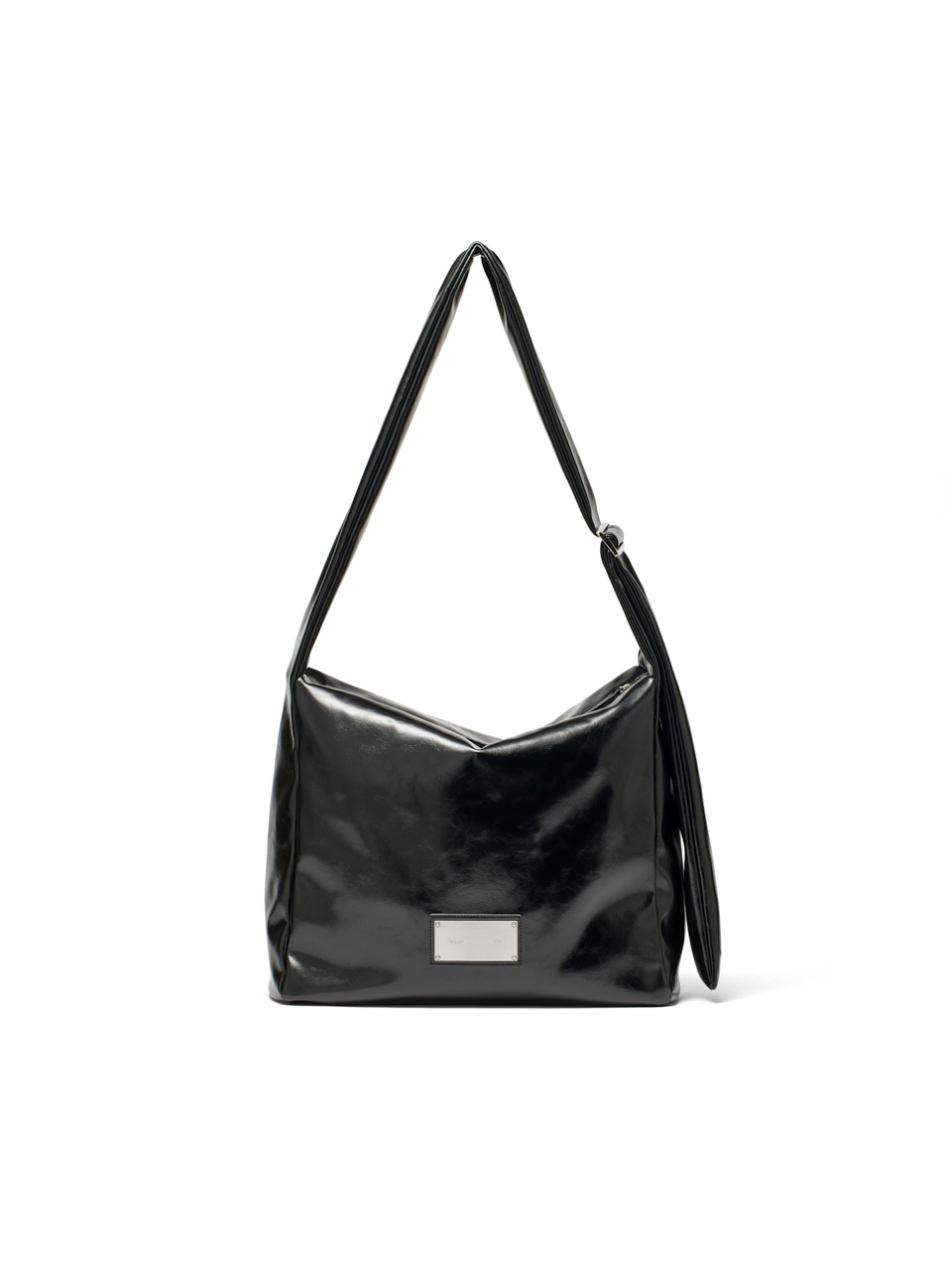 浮雕LOGO皮革肩背包 黑色