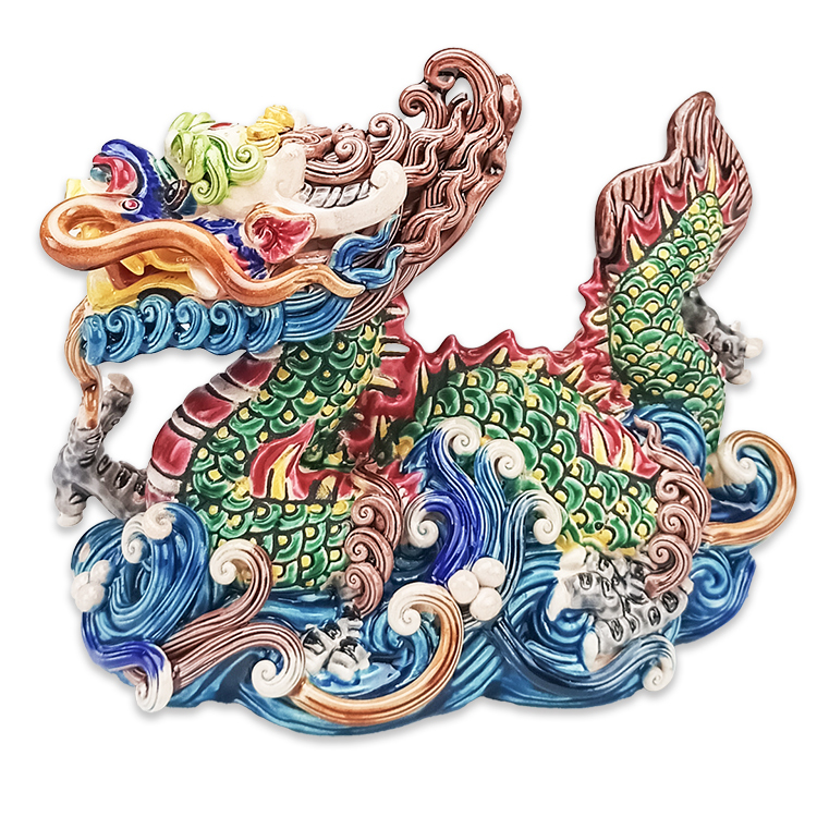 鹿港窯禮品館|台灣國寶交趾陶|精雕龍造型筆山 擺飾