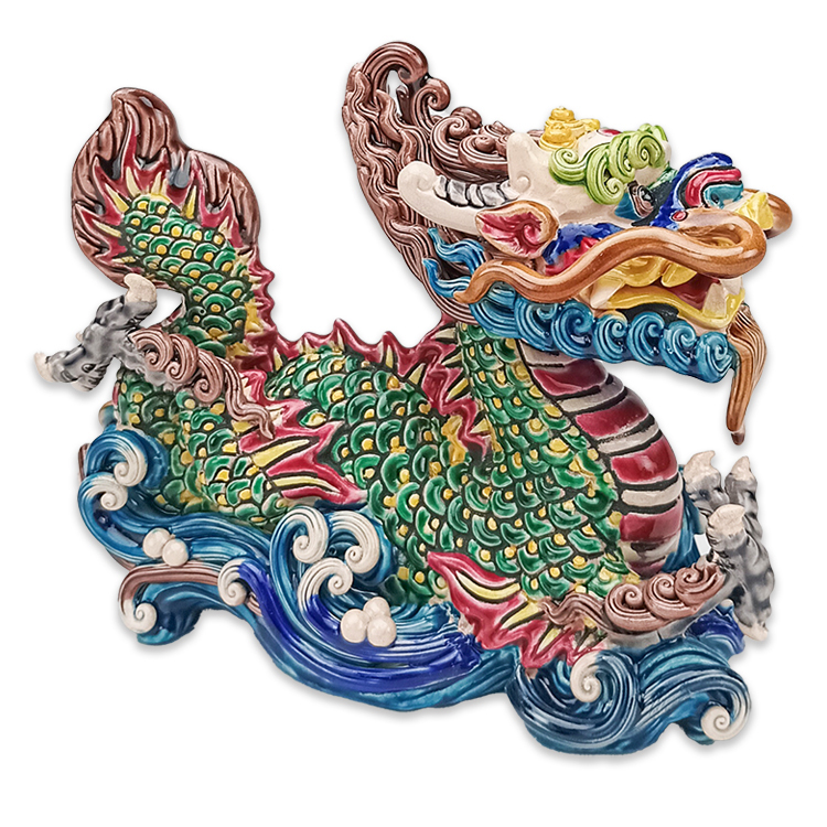 鹿港窯禮品館|台灣國寶交趾陶|精雕龍造型筆山 擺飾