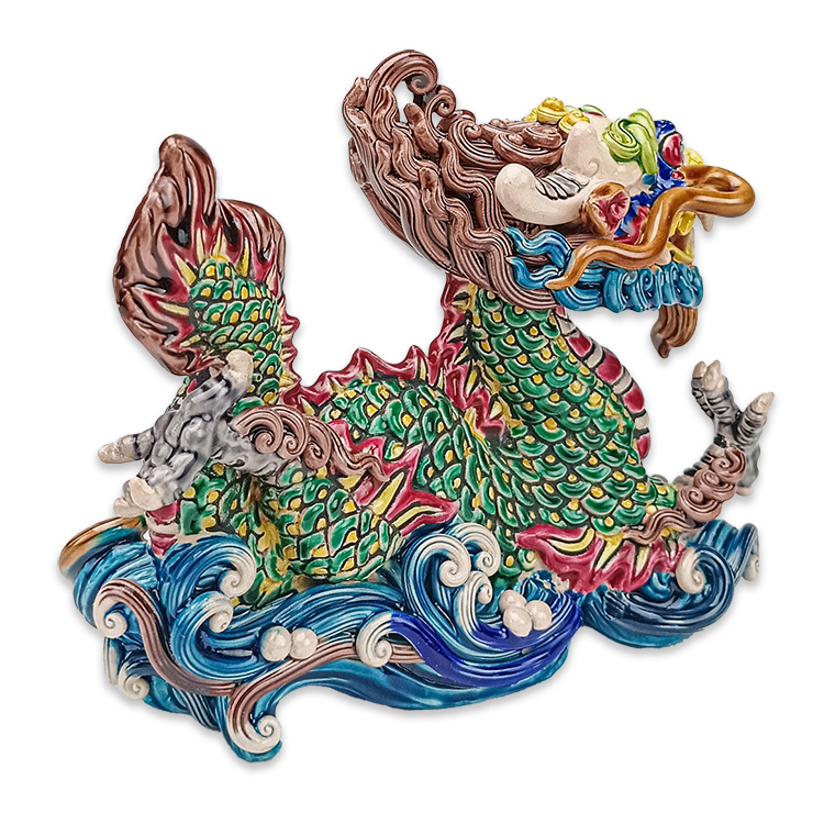 鹿港窯禮品館|台灣國寶交趾陶|精雕龍造型筆山 擺飾