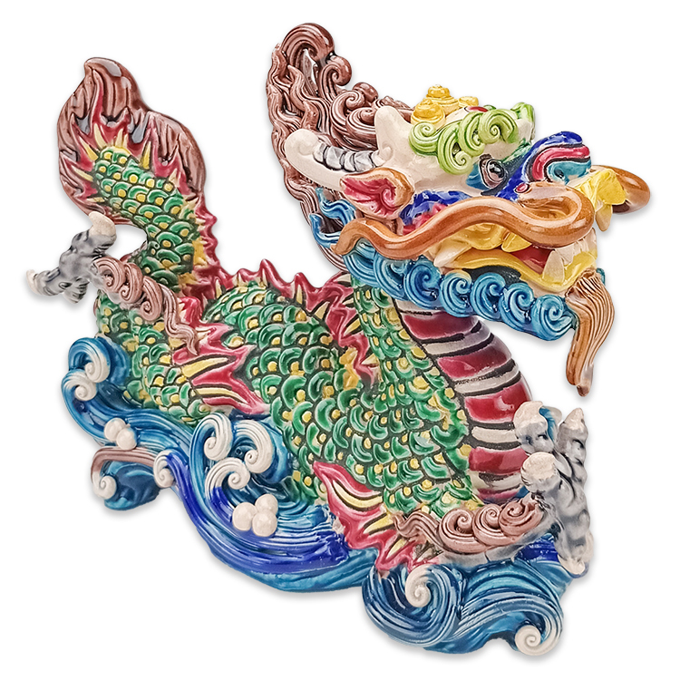 鹿港窯禮品館|台灣國寶交趾陶|精雕龍造型筆山 擺飾