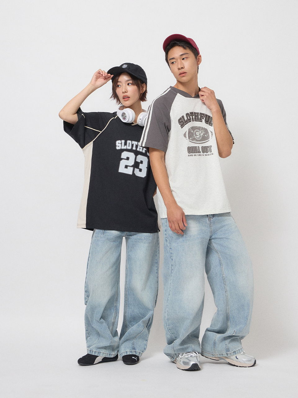 立體彎刀寬版牛仔褲