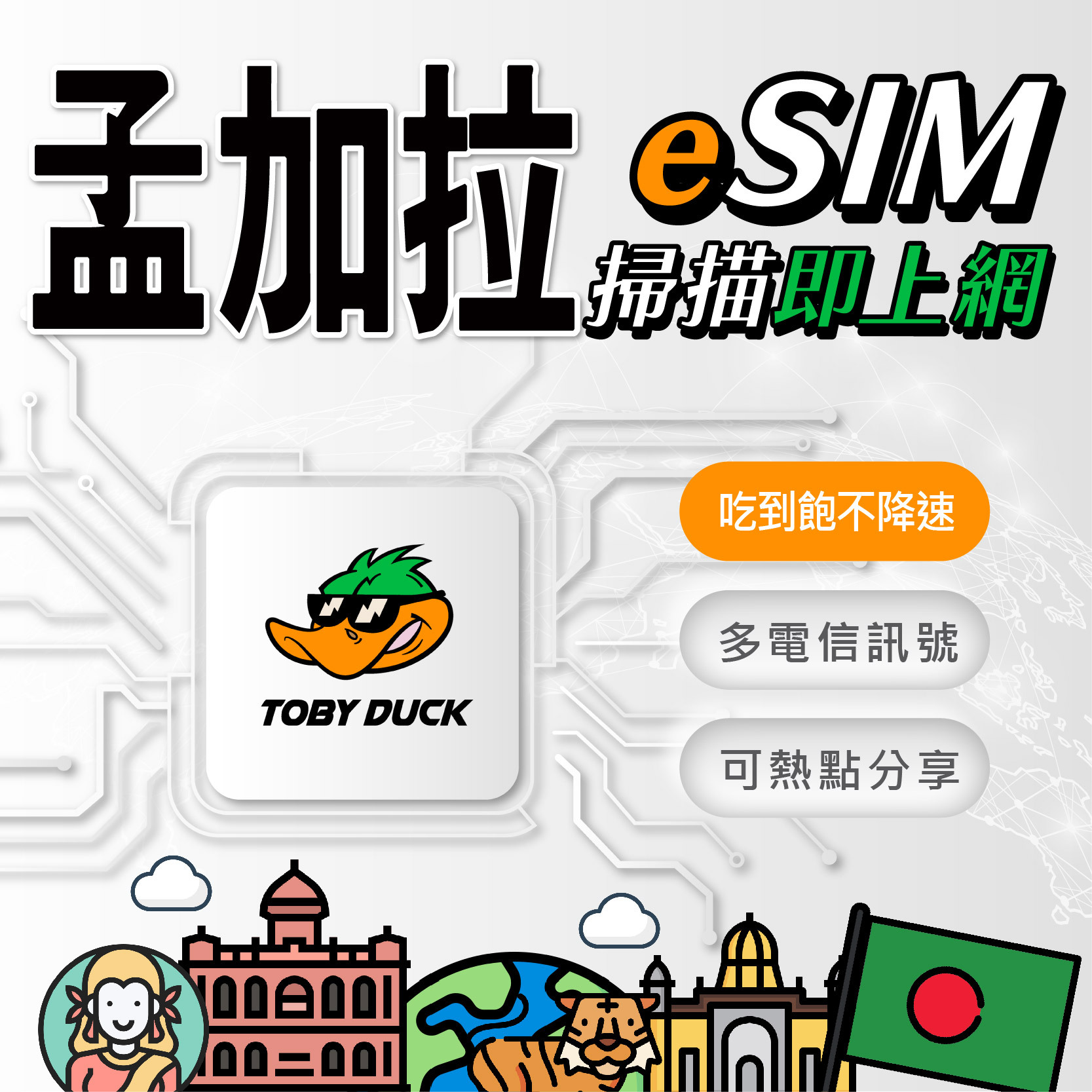 【鴨哥孟加拉eSIM】孟加拉 達卡 聖馬丁島 eSIM 無限流量 吃到飽  每日型 總量型 4G上網卡 免換卡
