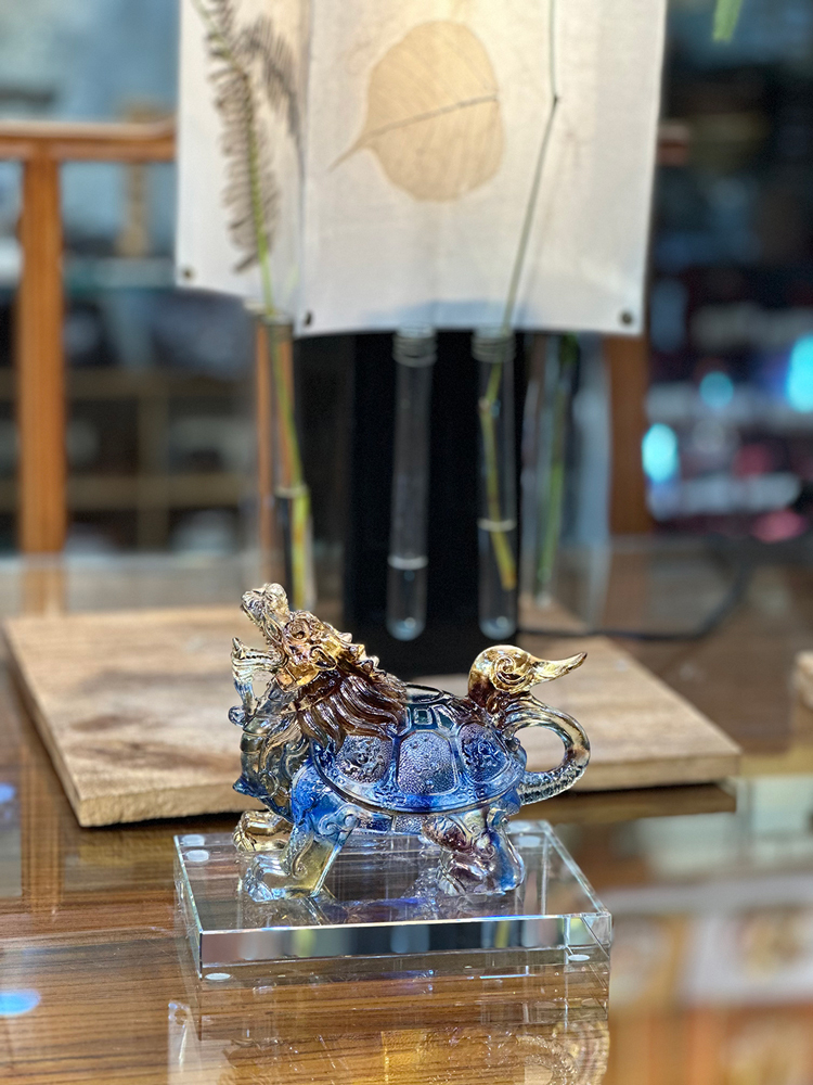 鹿港窯禮品館|琉璃龍龜四神獸擺件|招財開運金錢龜工藝品|辦公室家居風水裝飾