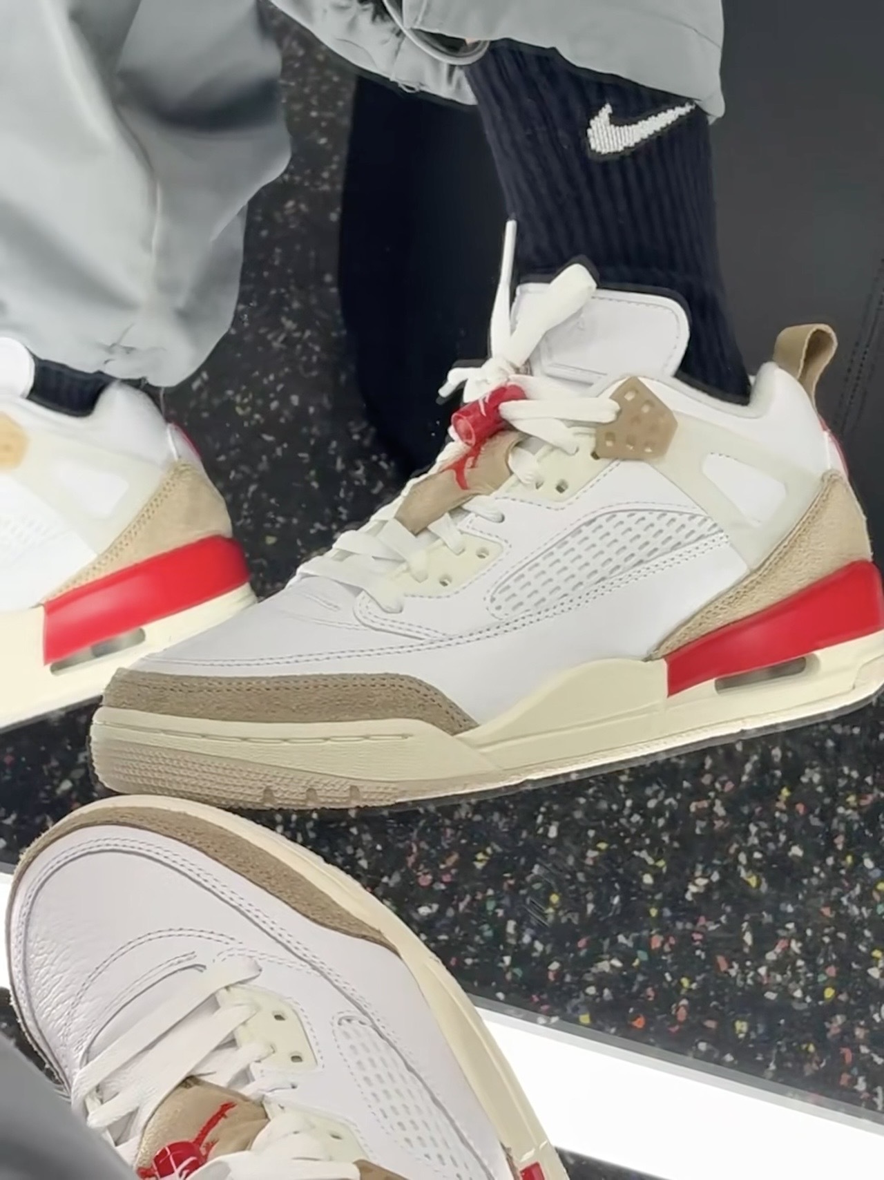 男鞋 NIKE JORDAN SPIZIKE LOW 白棕紅 麂皮 皮革 氣墊 緩震 籃球 運動鞋【FQ1759-105】