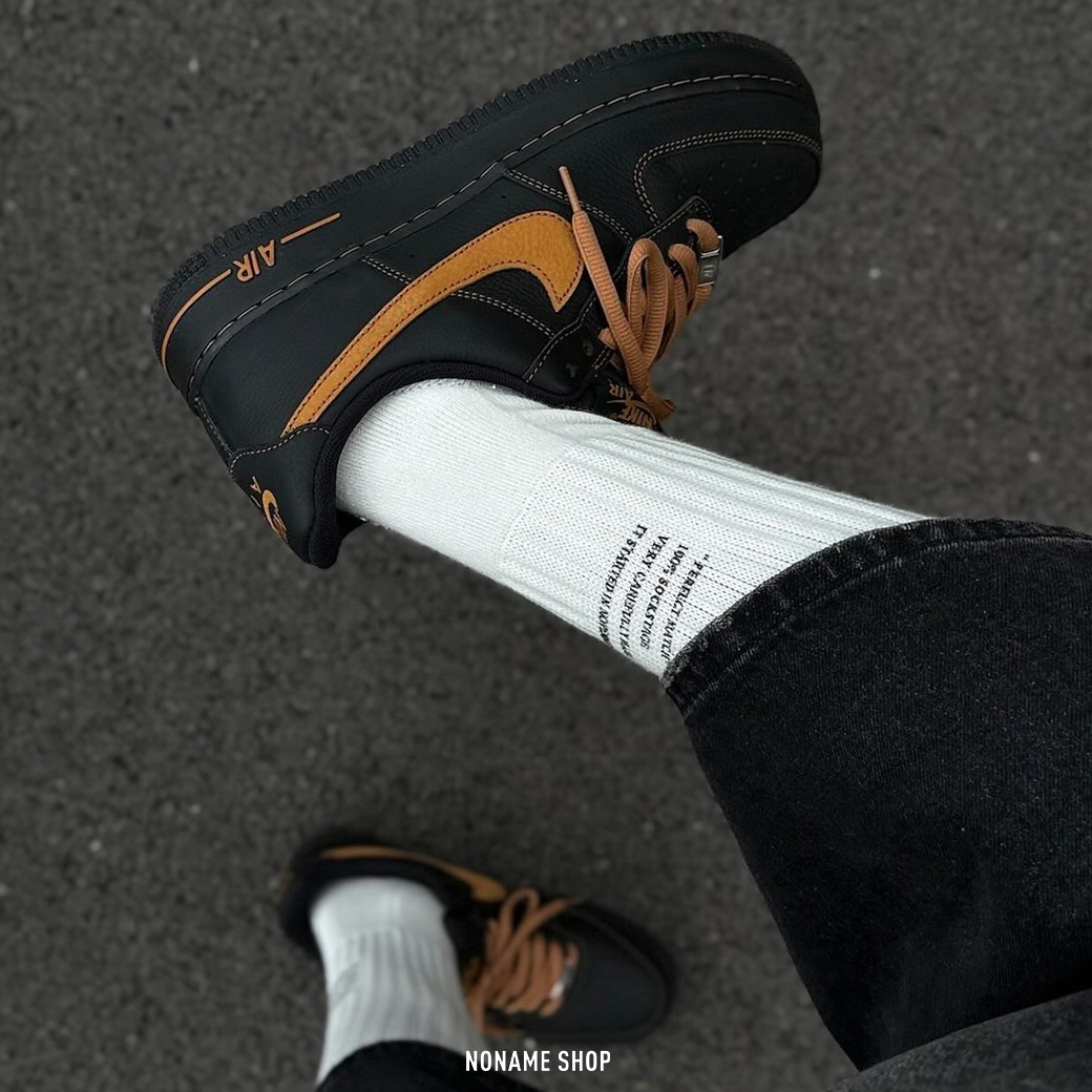 NIKE AIR FORCE 1 LOW 皮革 黑橘 愛馬仕橘 低筒 休閒鞋 (男款)