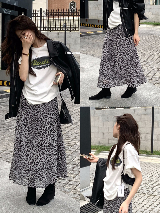 飄逸豹紋雪紡長裙-少量現貨