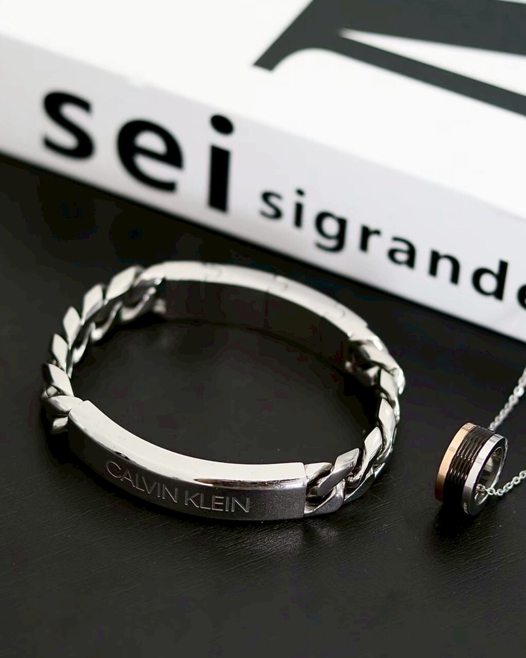 CALVIN KLEIN CK 可調節 精鋼手鍊 銀色 復古 古巴鍊