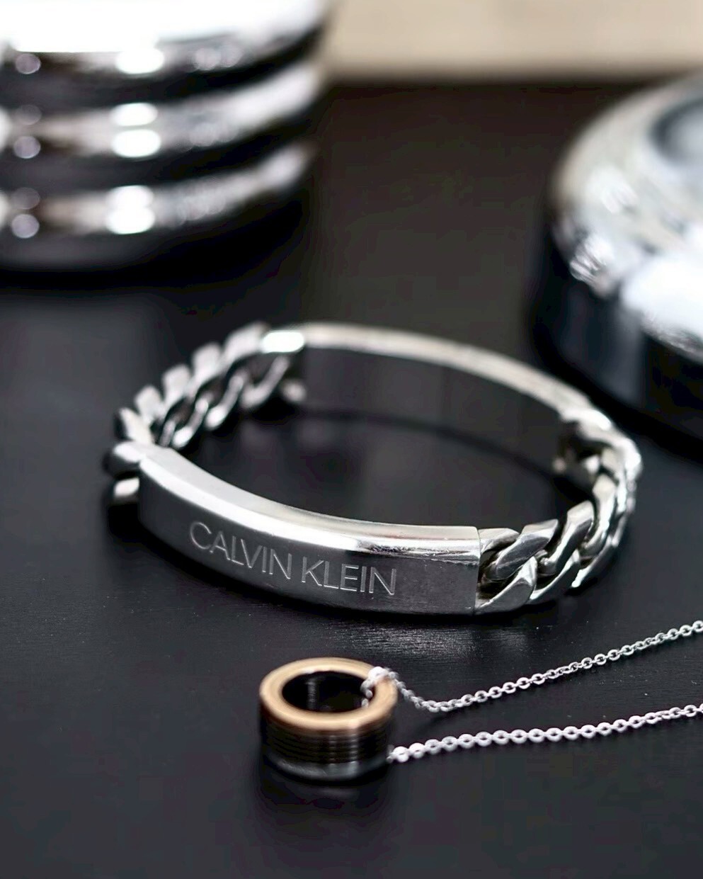 CALVIN KLEIN CK 可調節 精鋼手鍊 銀色 復古 古巴鍊