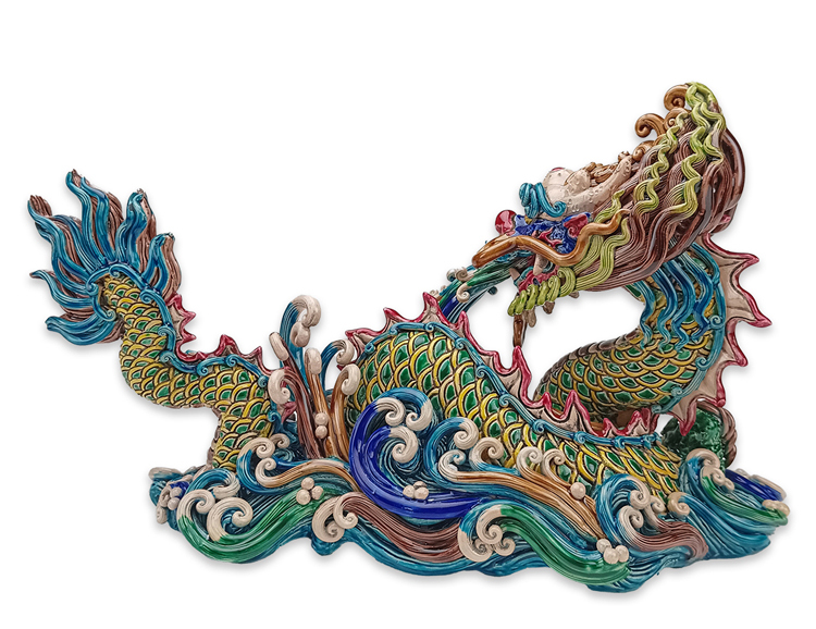 鹿港窯禮品館｜祥龍吐珠台灣交趾陶藝術開運能量擺設外賓送禮推薦