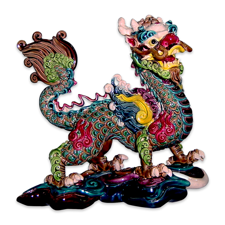 鹿港窯禮品館|台灣國寶交趾陶|四神獸之青龍 擺飾