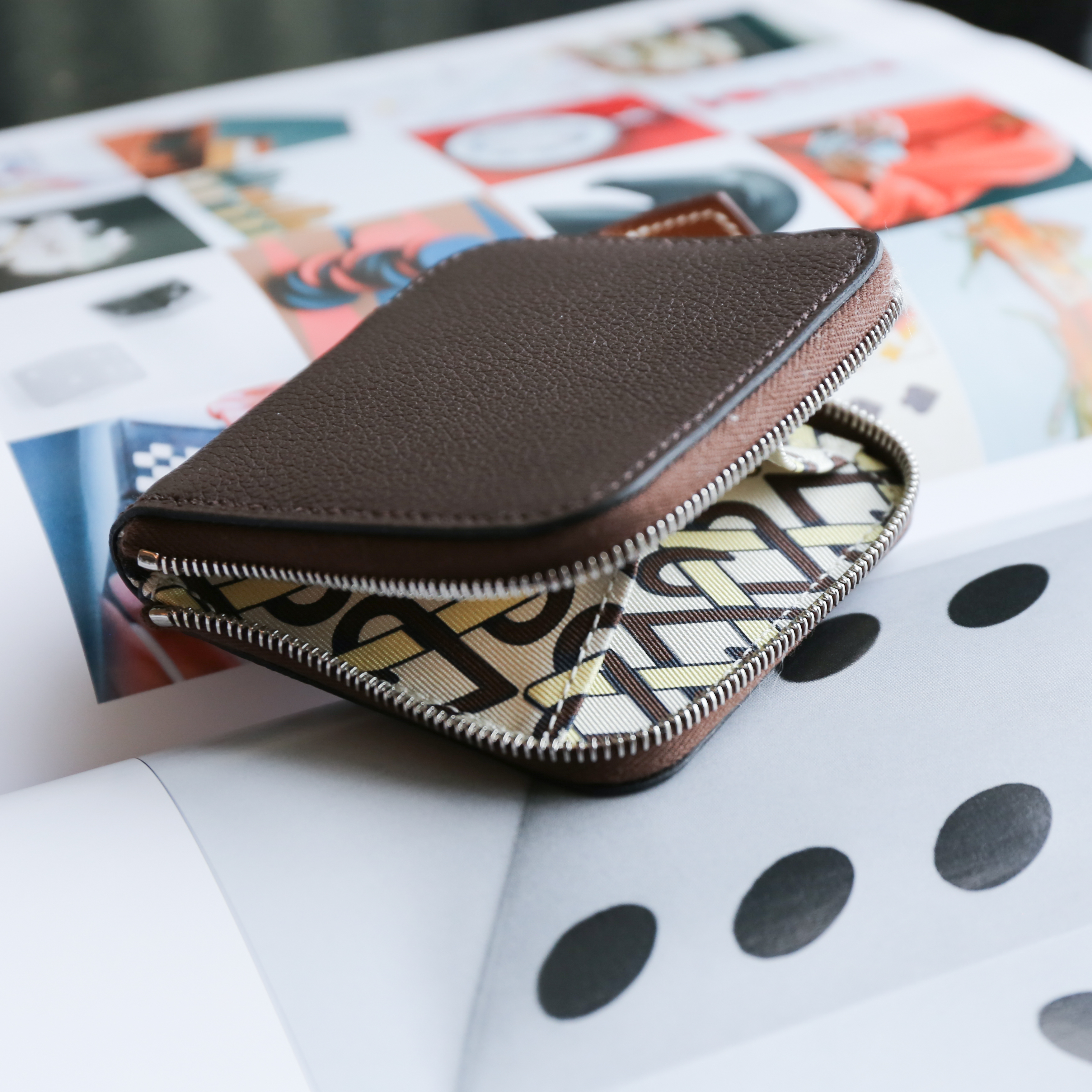 Hermes Silk'In change purse (Moka)