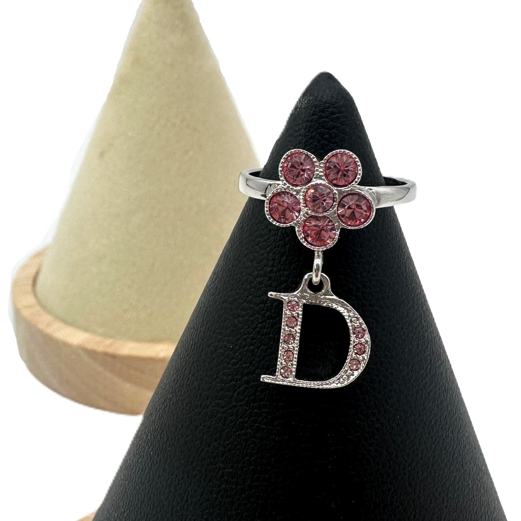 Christian Dior Silver Pink Rhinestone Flower Ring Christian Dior Silver Pink Rhinestone Flower Ring