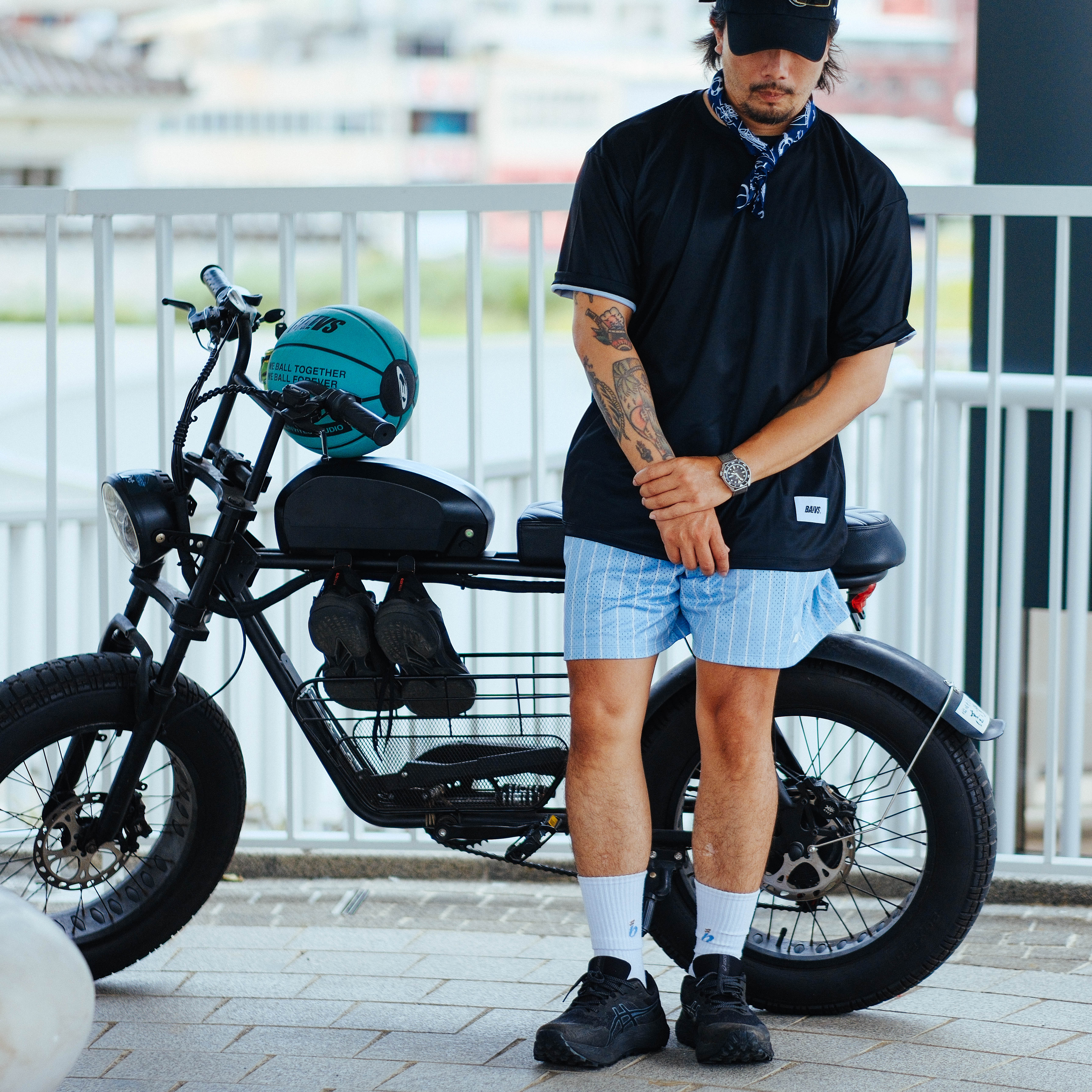 Baivs Striped Shorts BSSK163 男 球參 球褲 網眼 短褲 天空藍