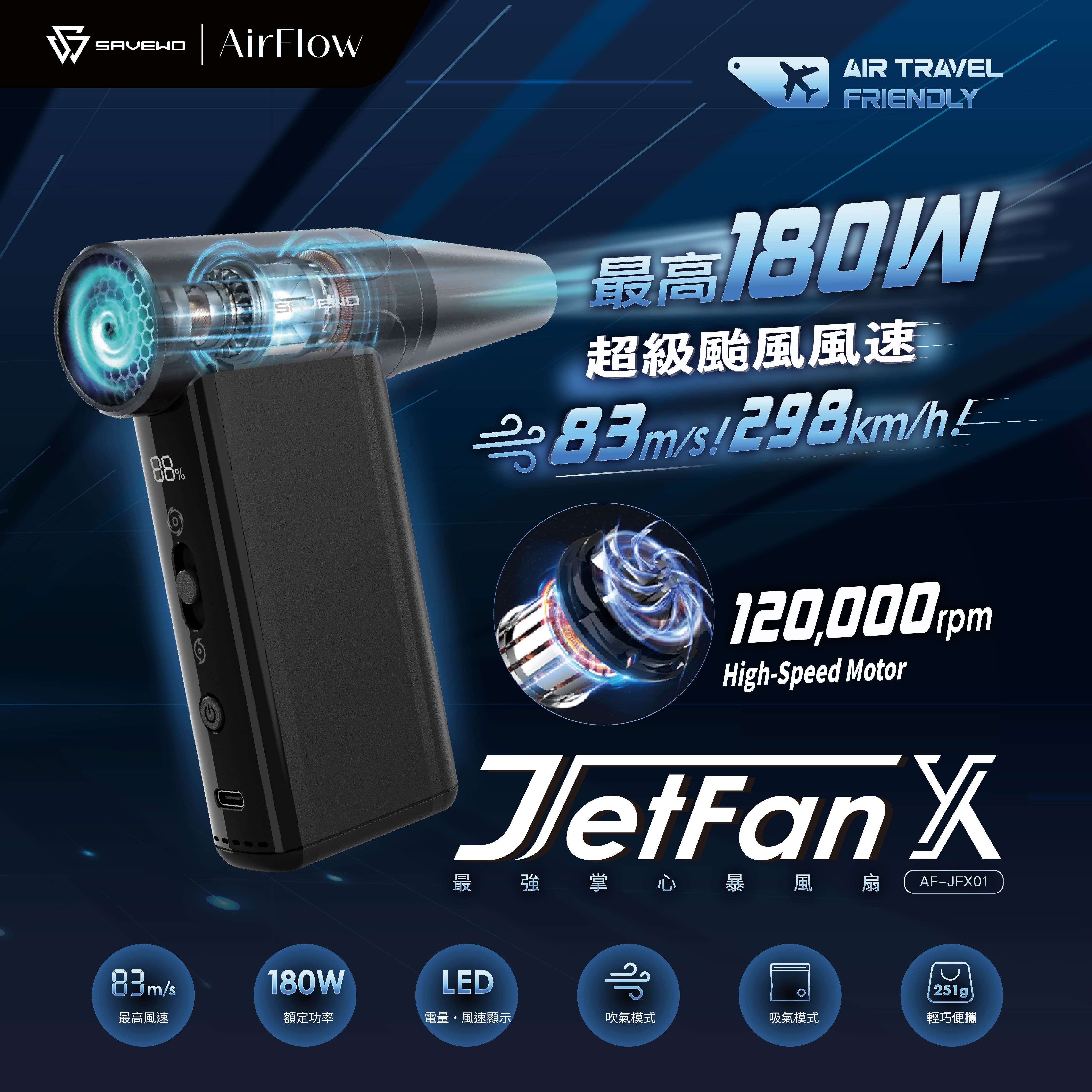 SAVEWO AirFlow【 Jet Fan X 】超高速多功能便攜噴射風扇
