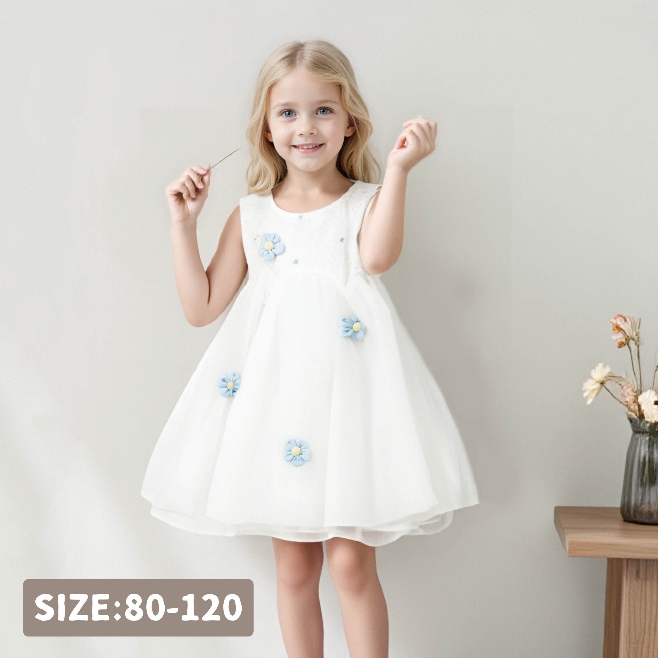 【H50528】立體甜美花朵裝飾洋裝