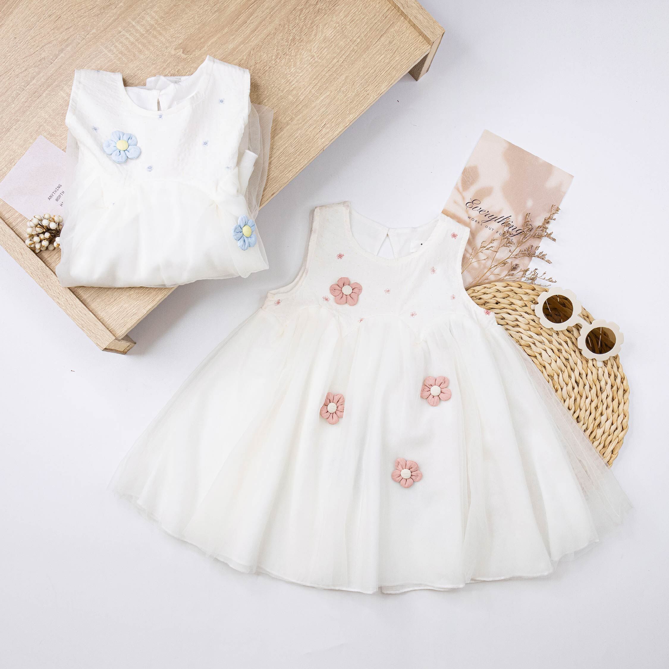 【H50528】立體甜美花朵裝飾洋裝