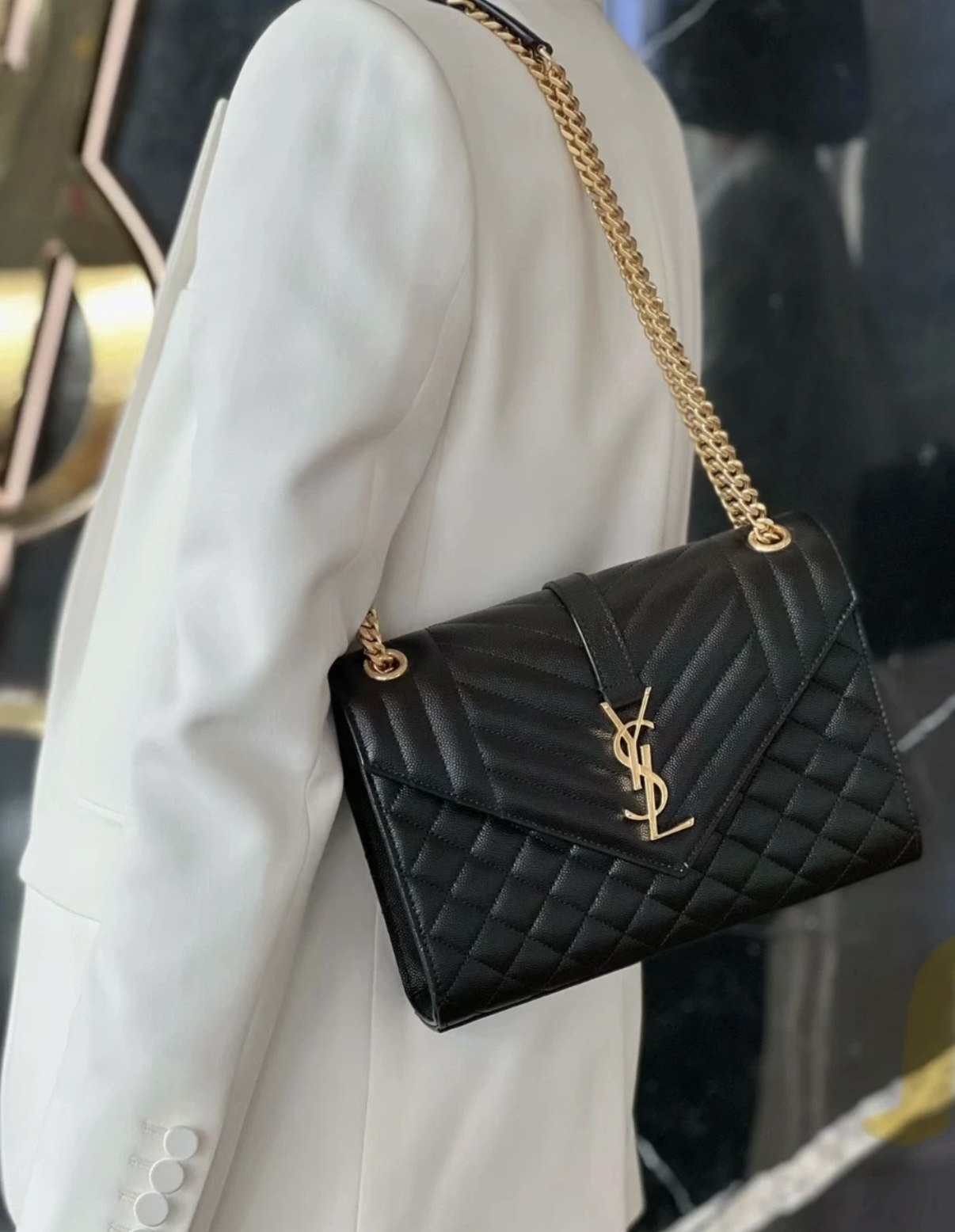 【2Size入】YSL ENVELOPE 絎縫皮革信封袋