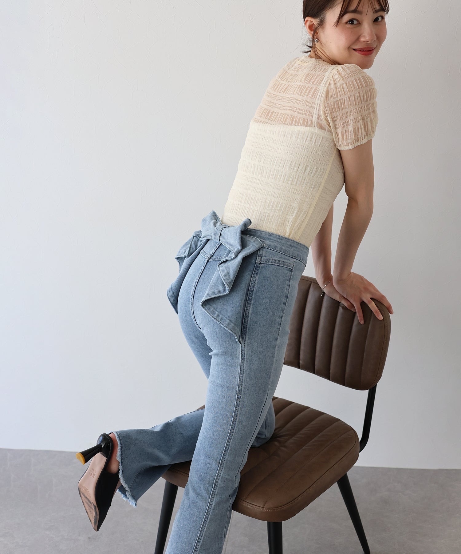 BE Black Ribbon Denim Pants