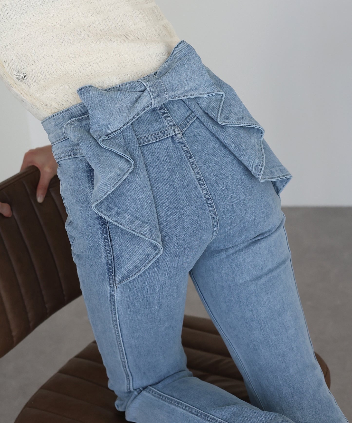 BE Black Ribbon Denim Pants