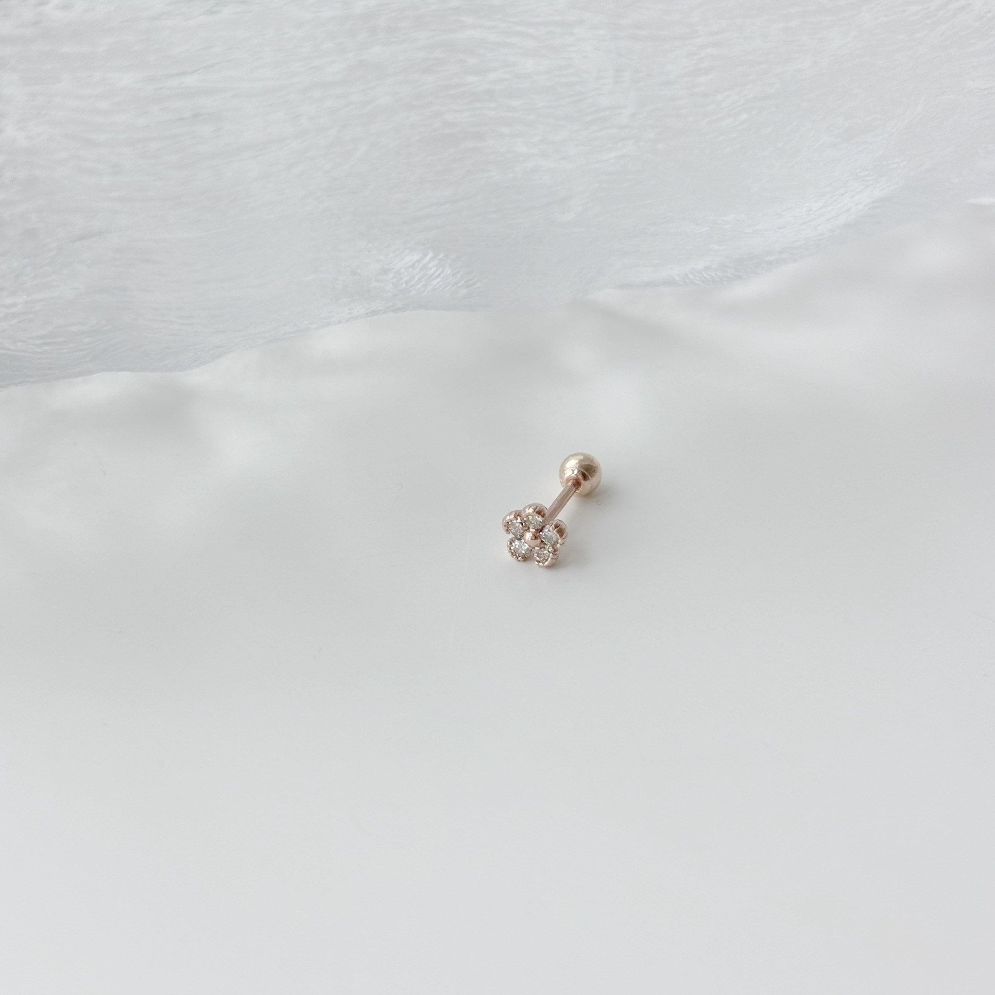 14K小花花亮棕鑽轉珠耳環