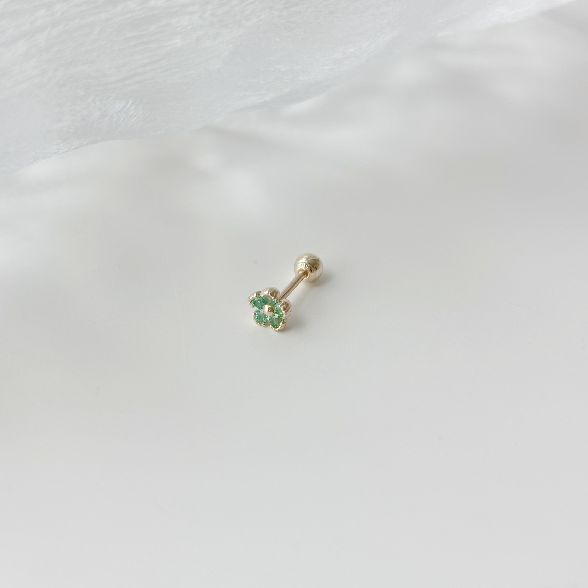 14K小花花祖母綠轉珠耳環