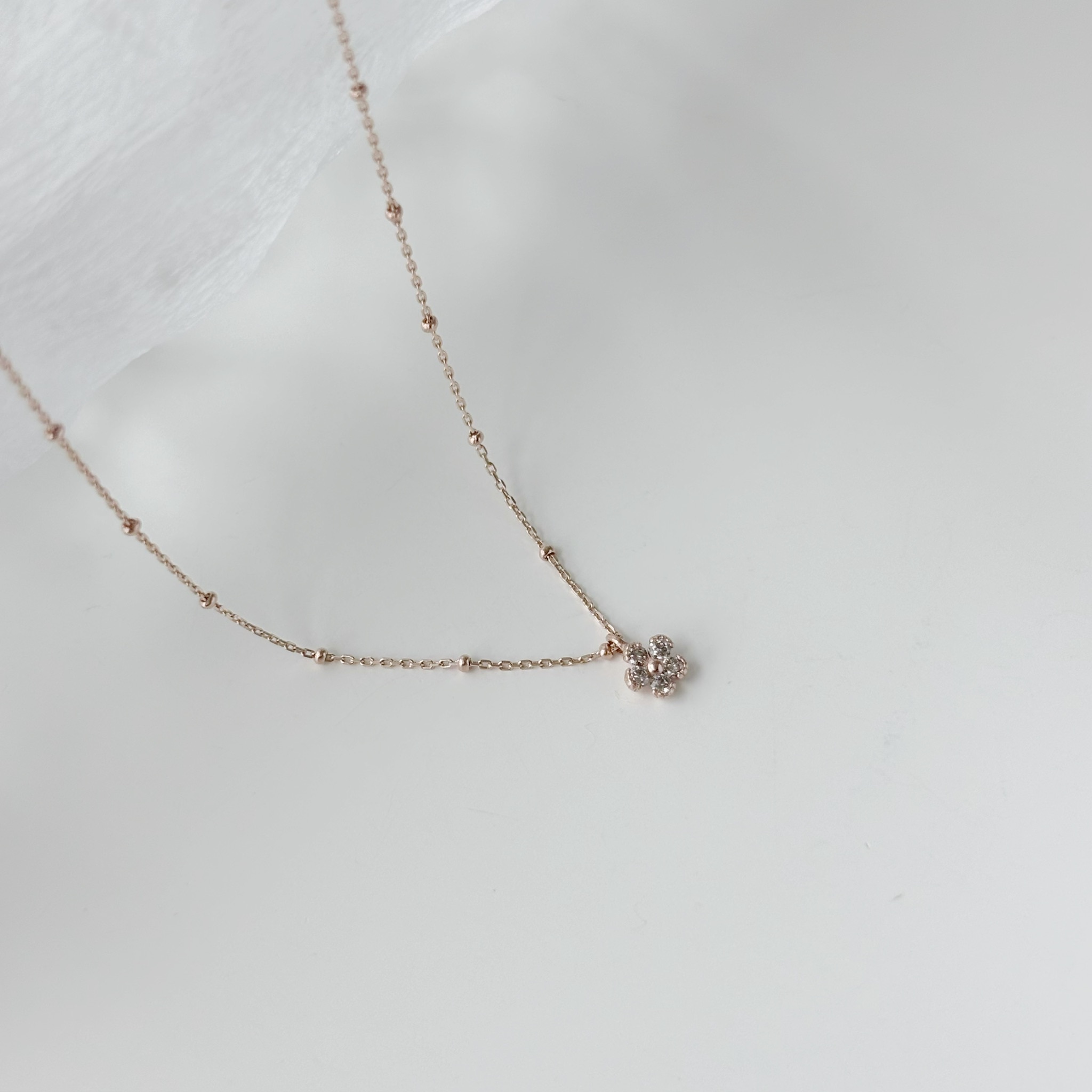 14K小花花亮棕鑽細珠項鍊