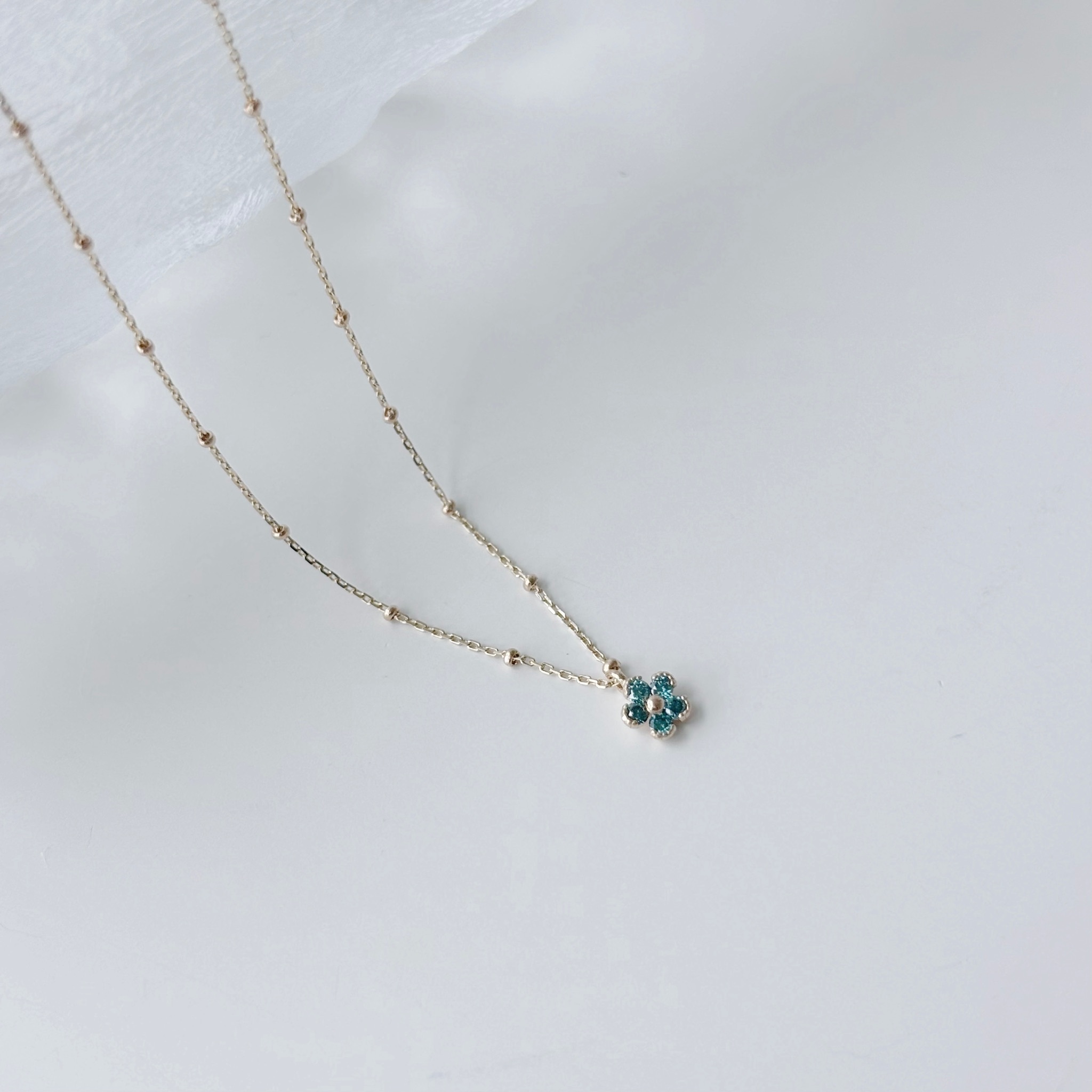 14K小花花藍鑽細珠項鍊