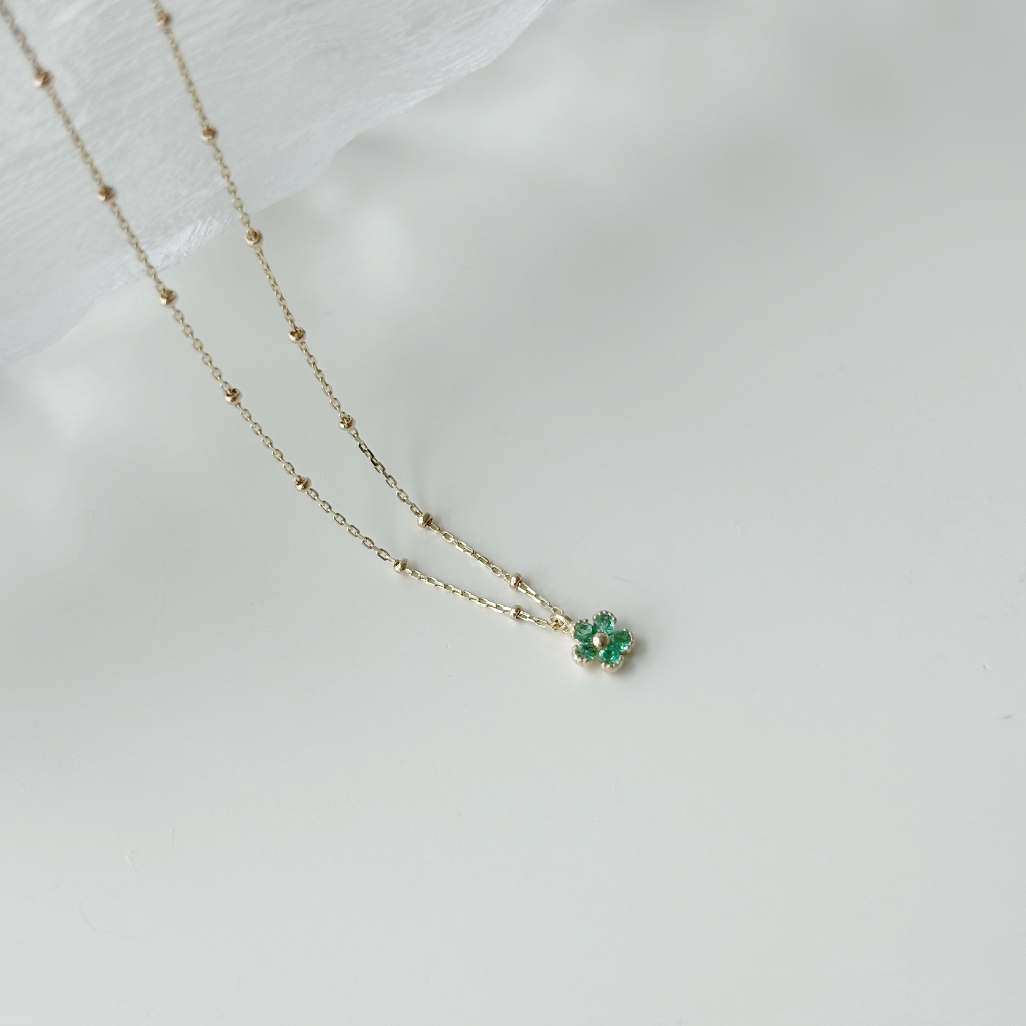 14K小花花祖母綠細珠項鍊