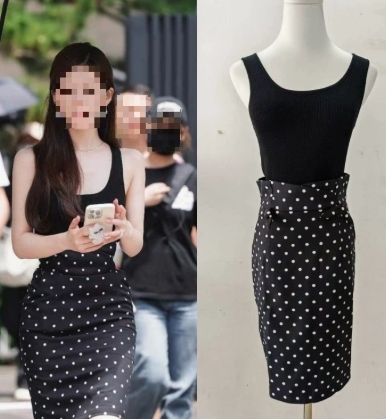 背心+高腰點點包臀裙(套裝)(S-XL)