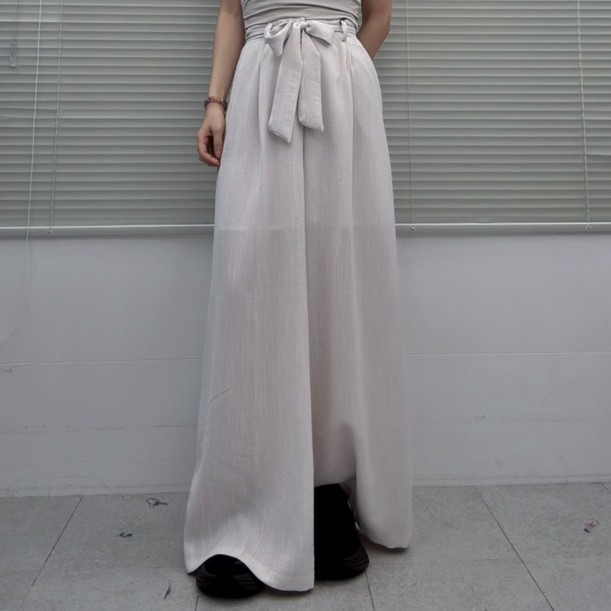 天絲棉麻綁帶西裝寬褲（現貨）