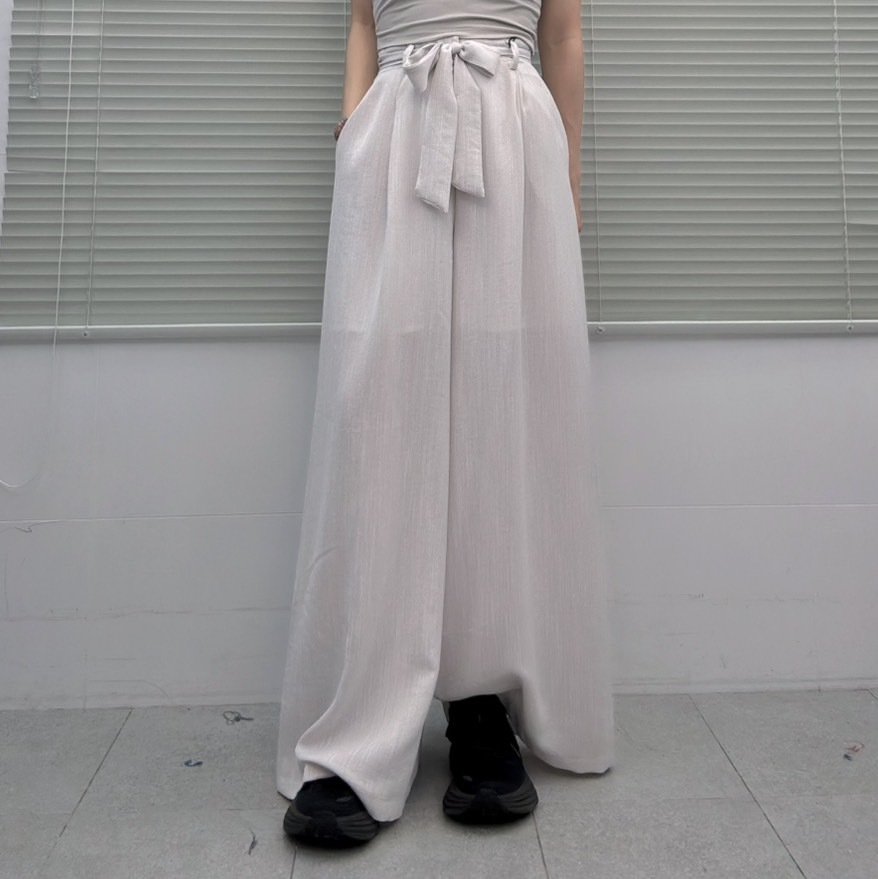 天絲棉麻綁帶西裝寬褲（現貨）