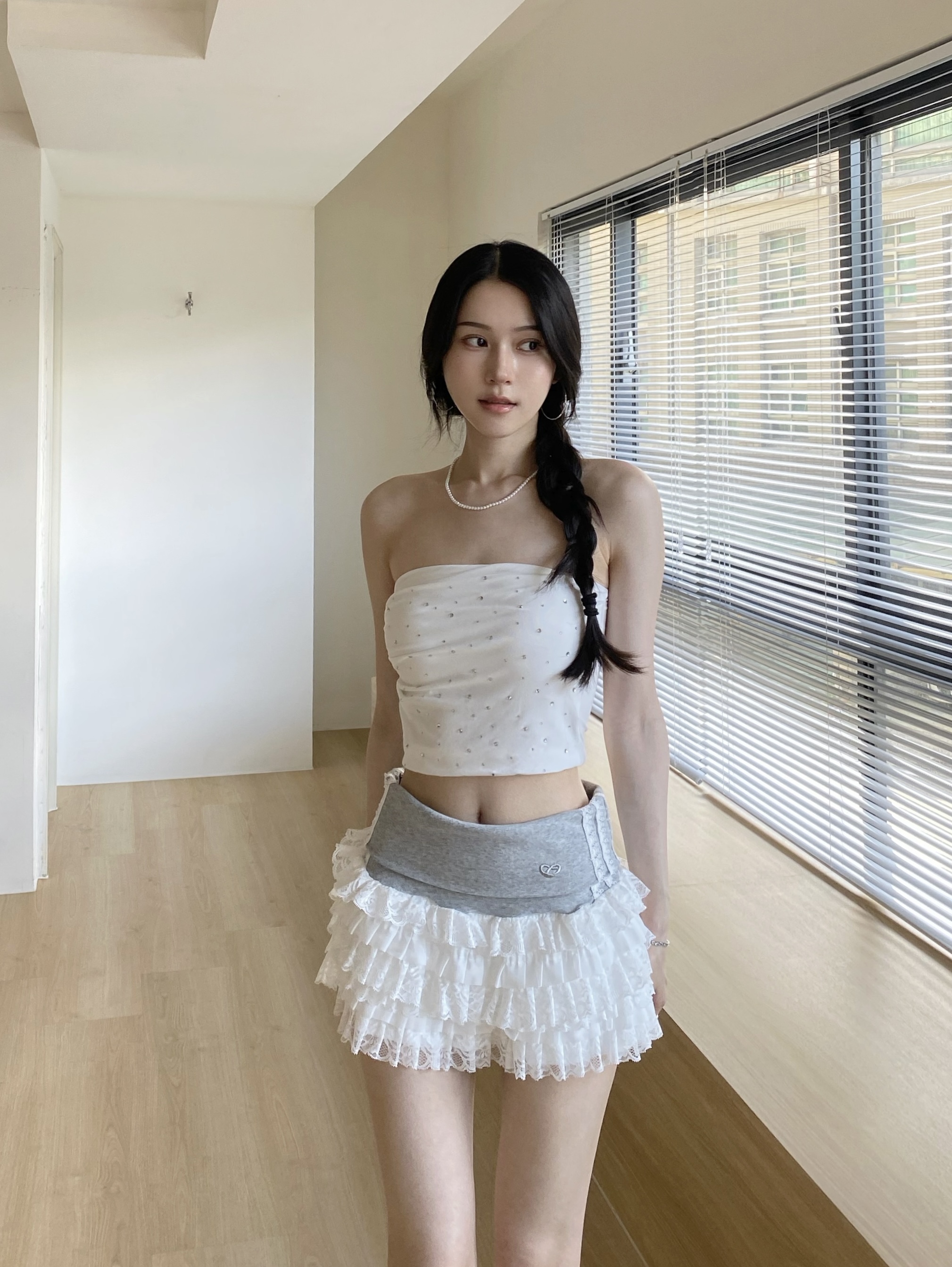 棉質拼接蕾絲蛋糕裙