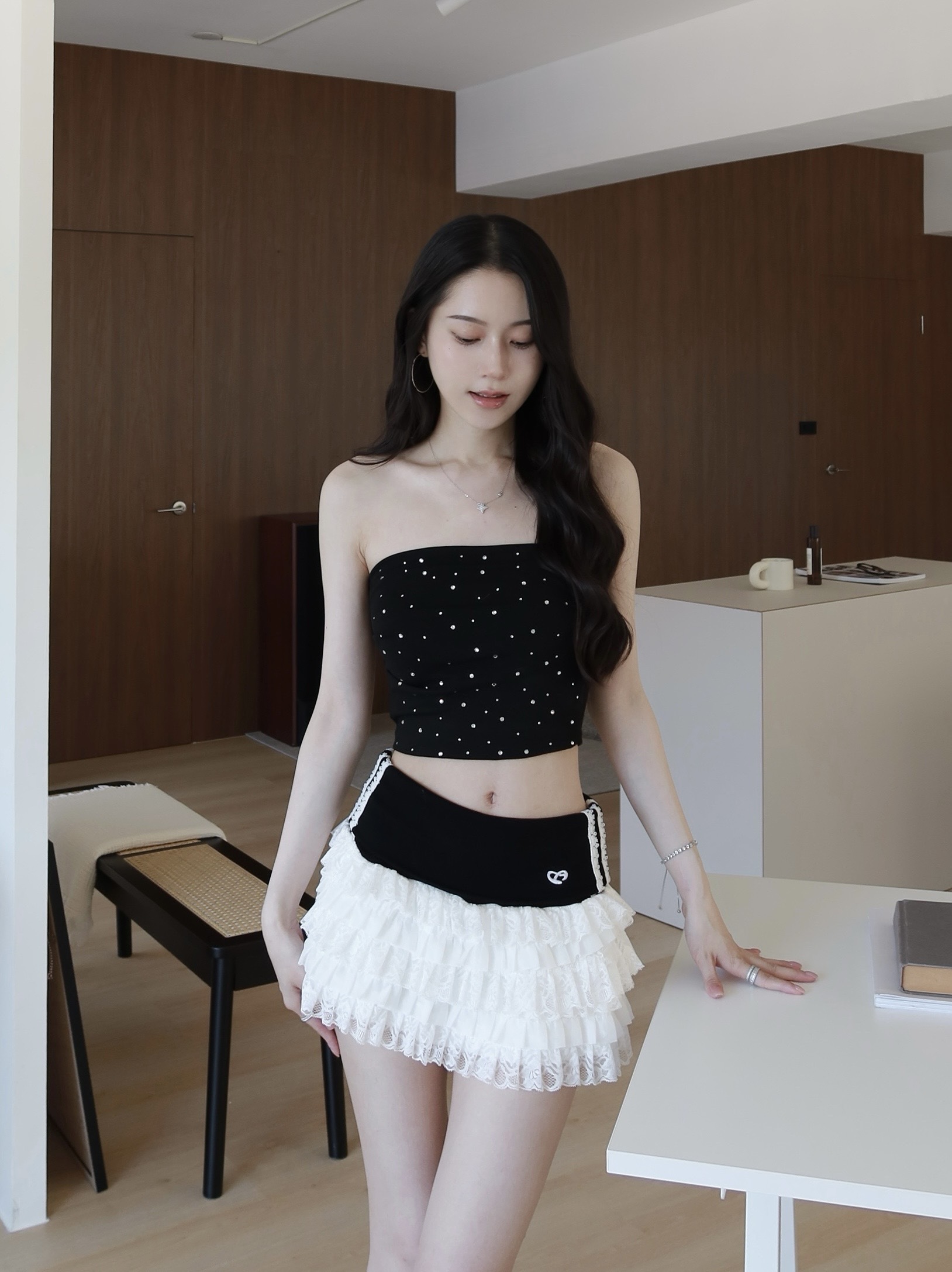 水鑽平口抓皺Bra top