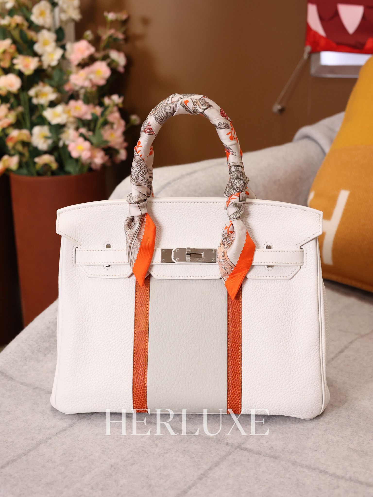 Birkin 30 club 01 blanc / 80 gris perle ck lizard tc (二手 99%new)