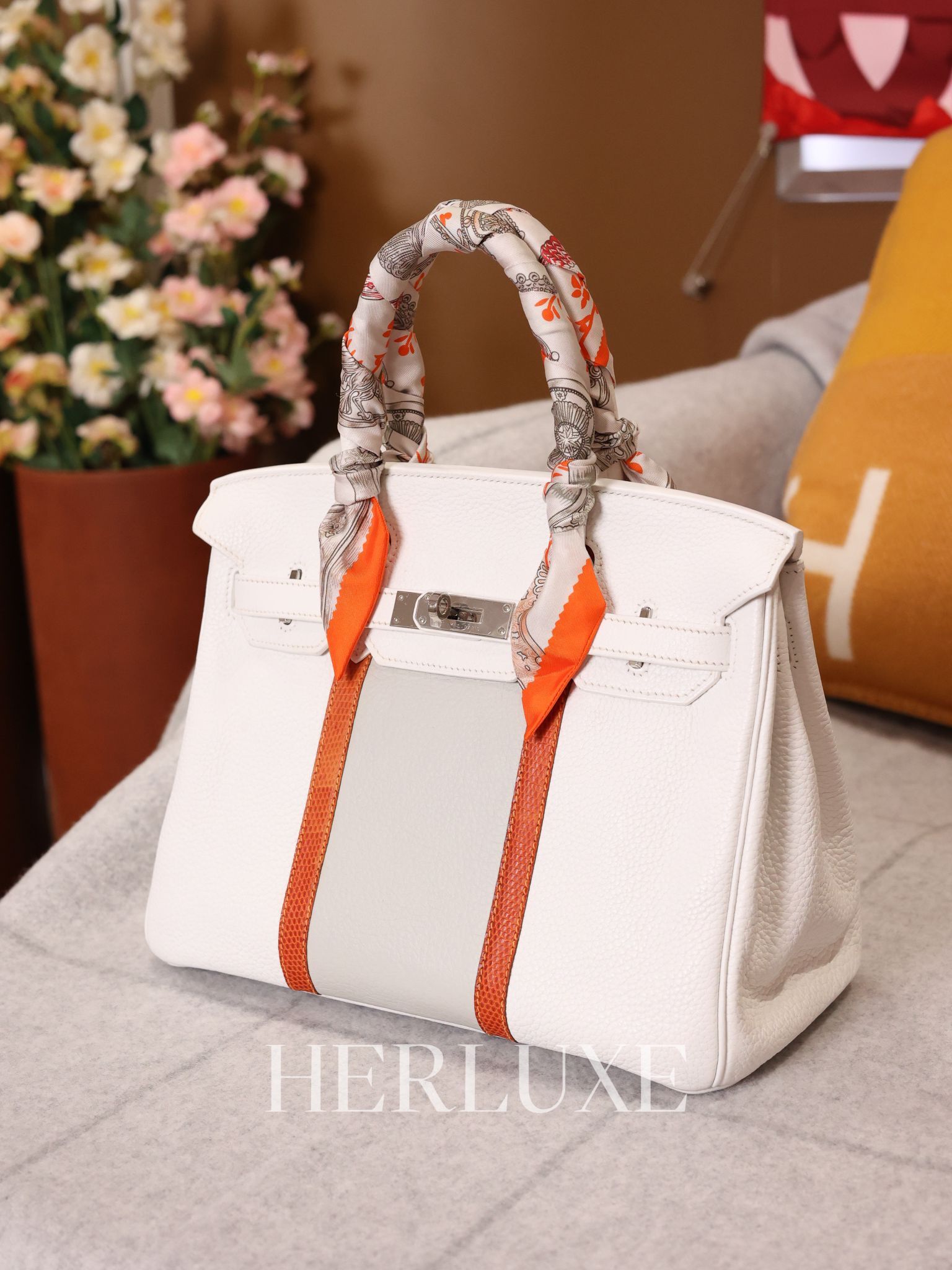 Birkin 30 club 01 blanc / 80 gris perle ck lizard tc (二手 99%new)