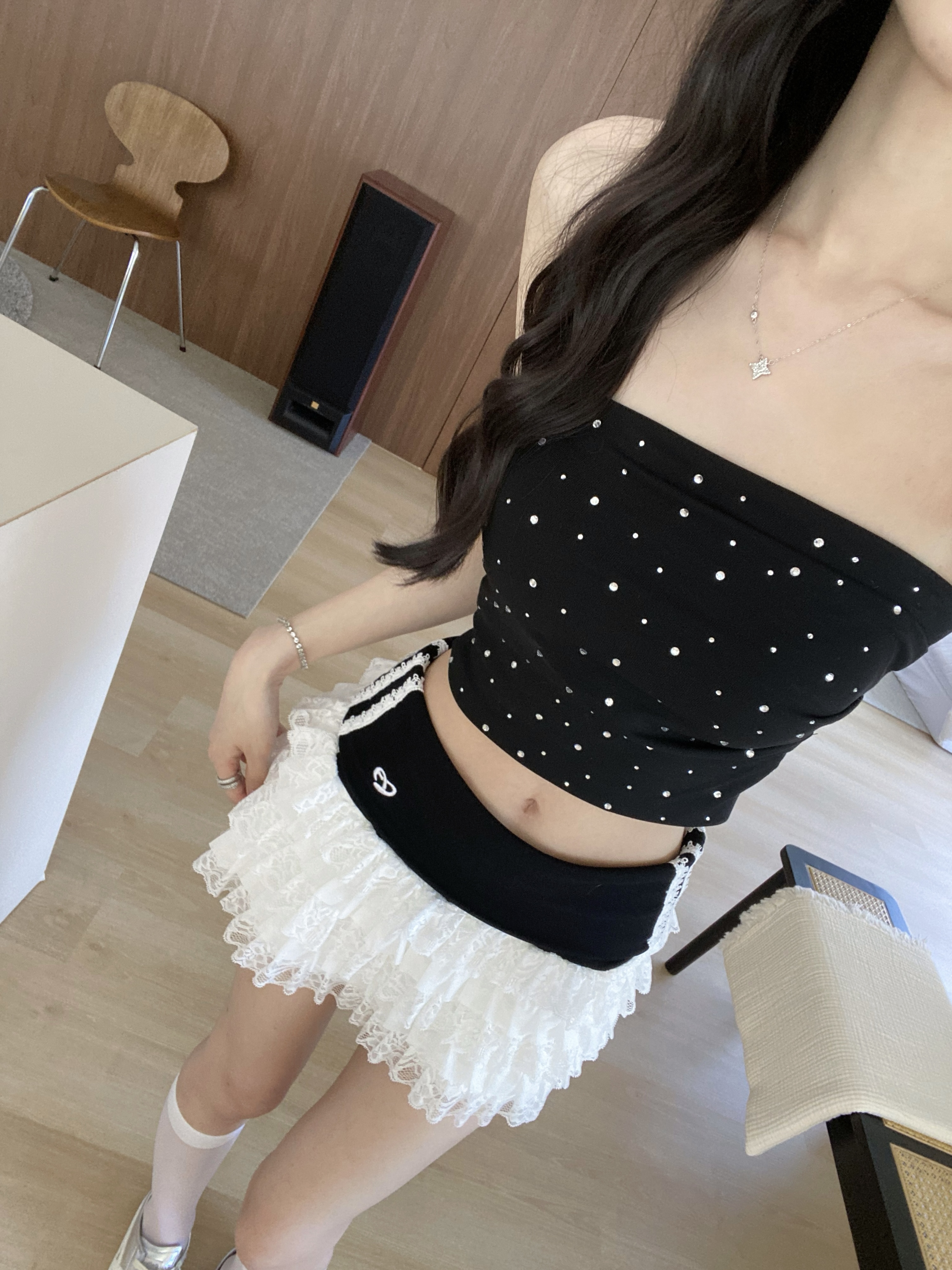 水鑽平口抓皺Bra top