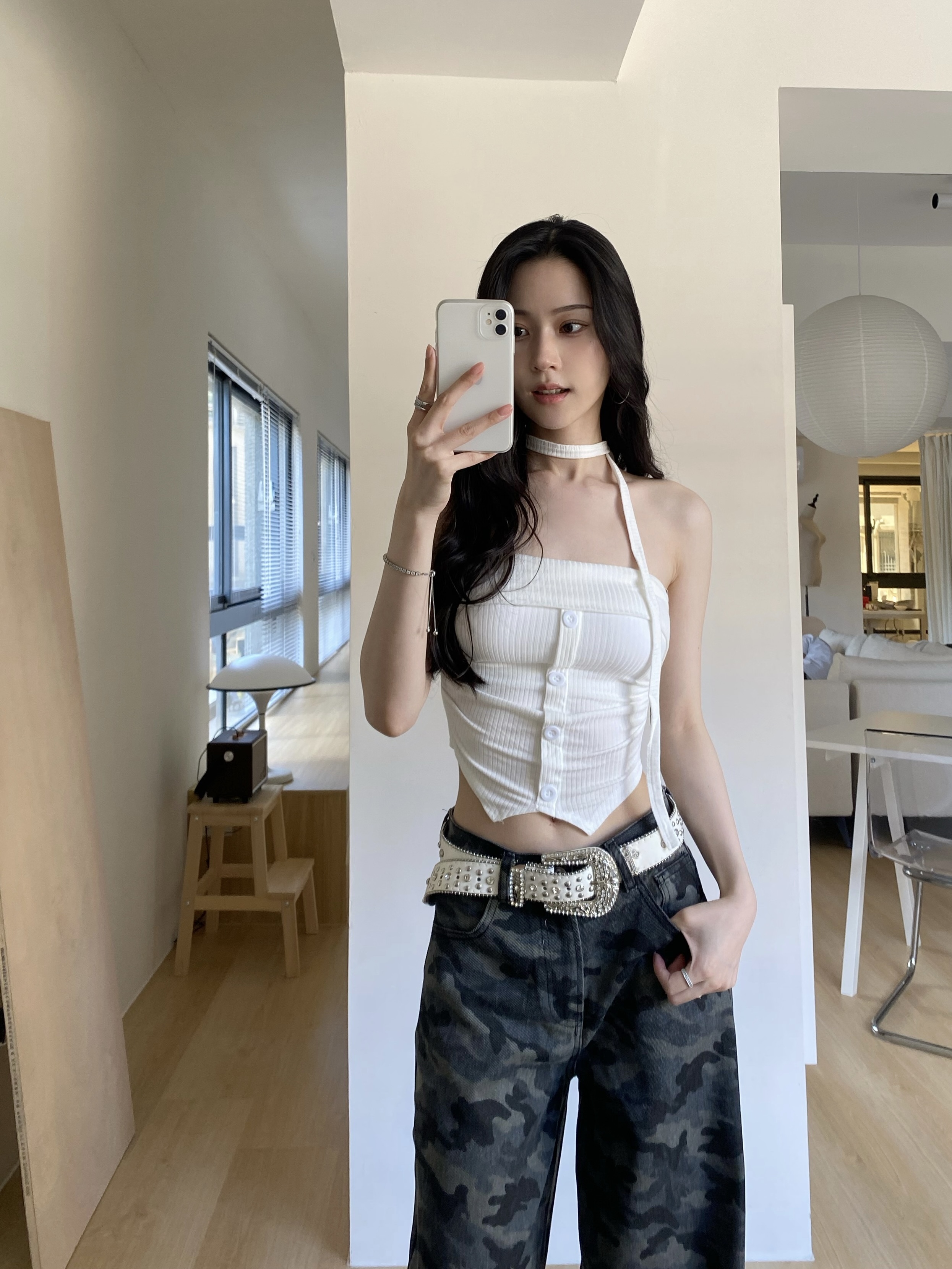 平口飄帶抓皺Bra top