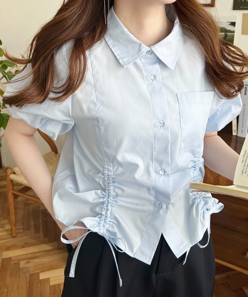 日本🇯🇵連線 Moment+ 緞帶抽繩泡泡袖短袖襯衫 緞帶 抽繩 泡泡袖 條紋 襯衫 短袖 6色(任買兩件711免運)/預購