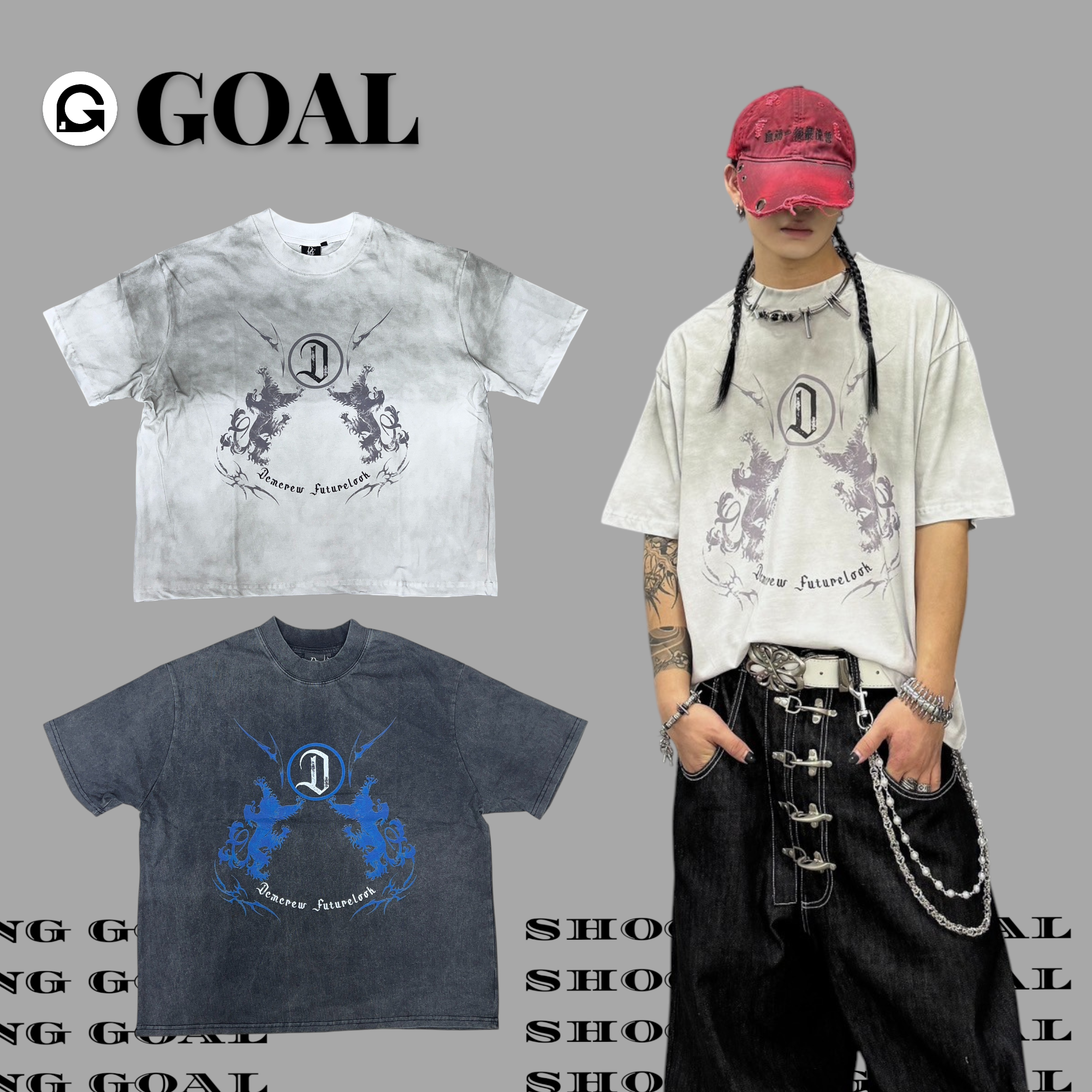 (GOAL) DCM D字 煙燻 BOXY 短寬 做舊 髒髒 水洗短tee