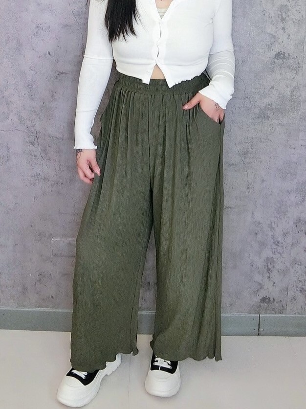 直坑條紋理基本款寬褲(有口袋)