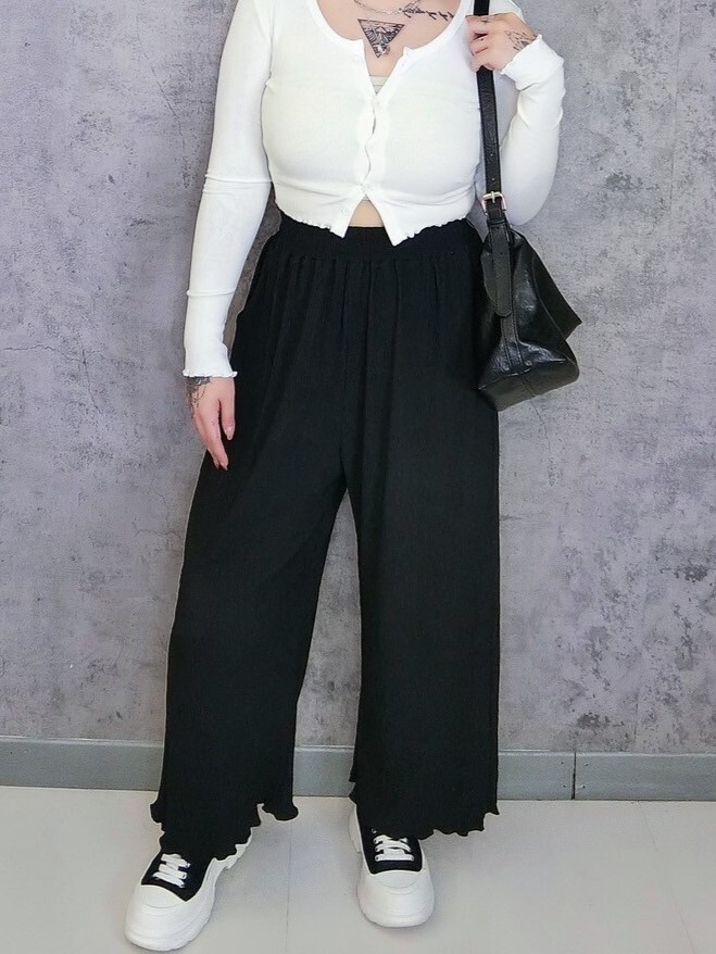 直坑條紋理基本款寬褲(有口袋)