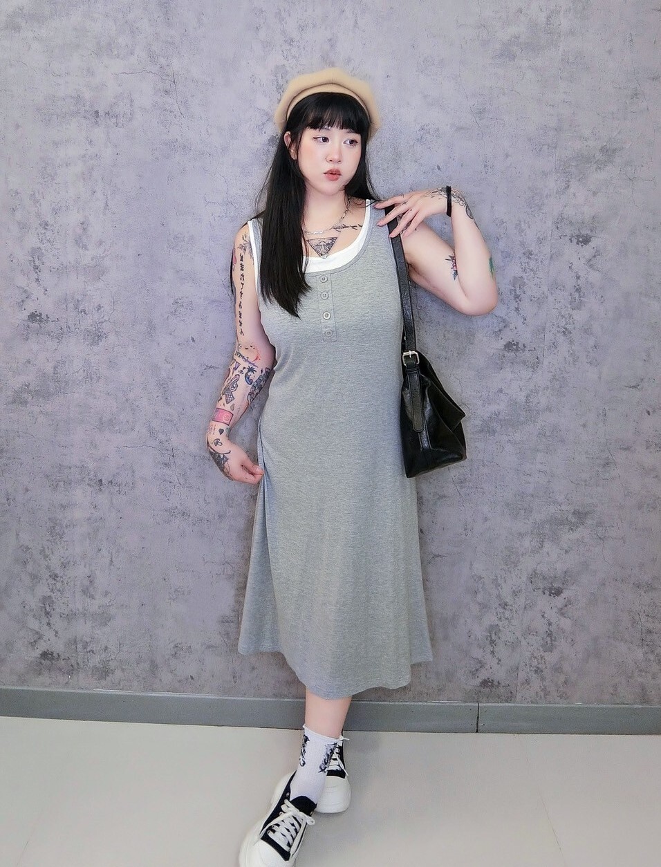 韓系假兩件休閒背心長洋