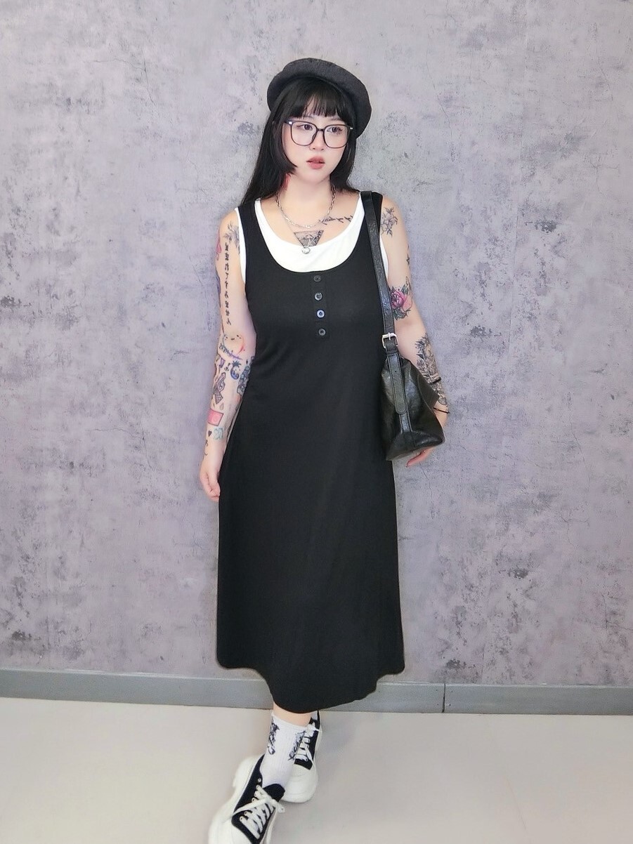 韓系假兩件休閒背心長洋