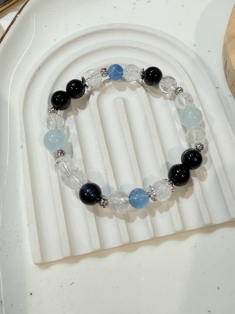 C067- 靜海藍光｜藍虎眼 × 海藍寶 × 水藍寶 × 爆閃白水晶手鍊【預購】