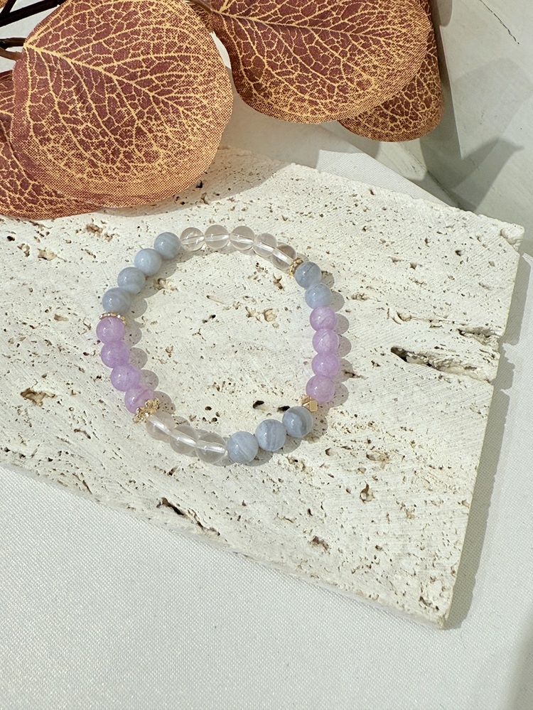 C070-溫柔心語｜粉水晶 × 藍瑪瑙 × 薰衣紫水晶手鍊【預購】